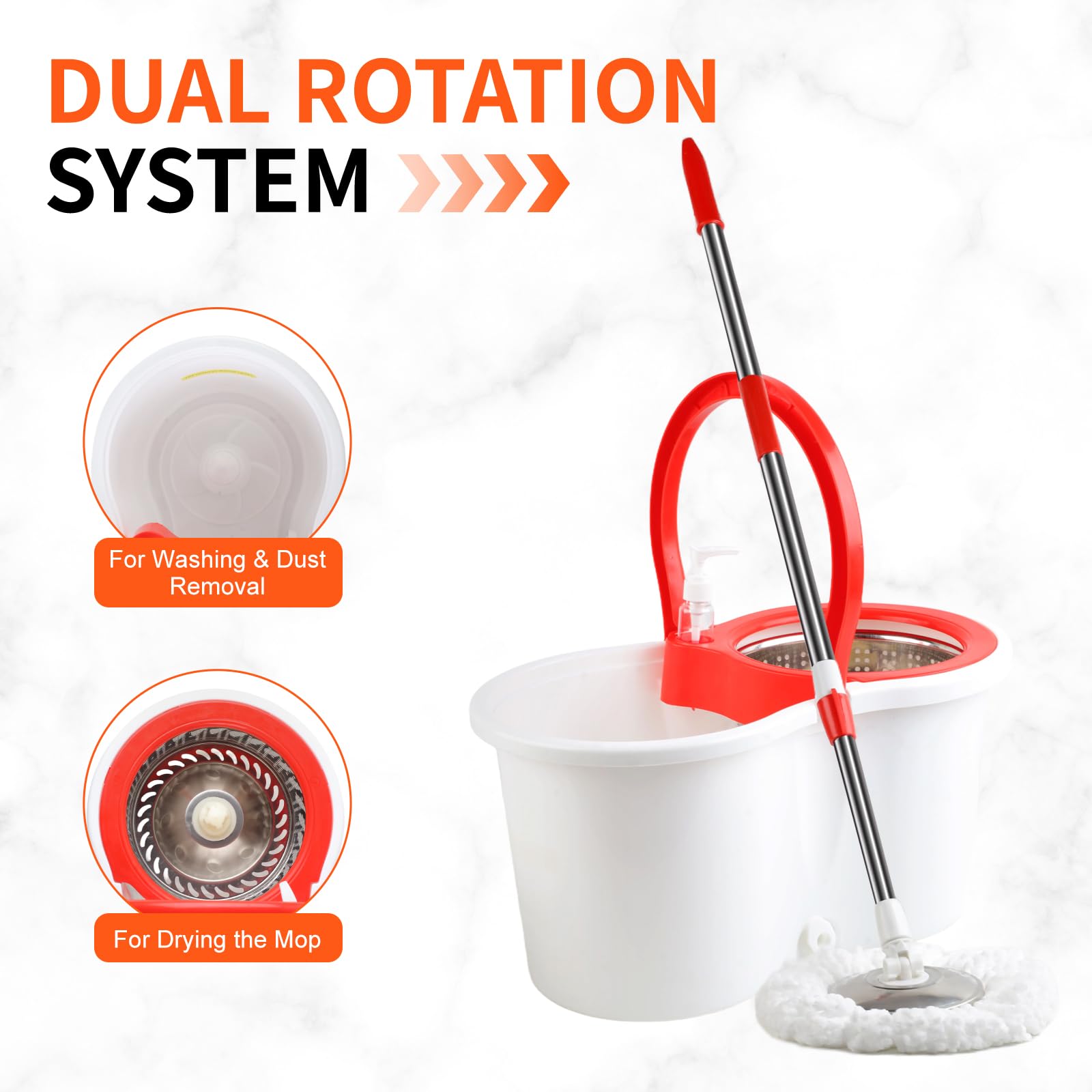 Spin Mop and Bucket with Wringer Set, 360° Spinning Mop Bucket System with 6 Microfiber Mop Floor Scrub Brush and 61
