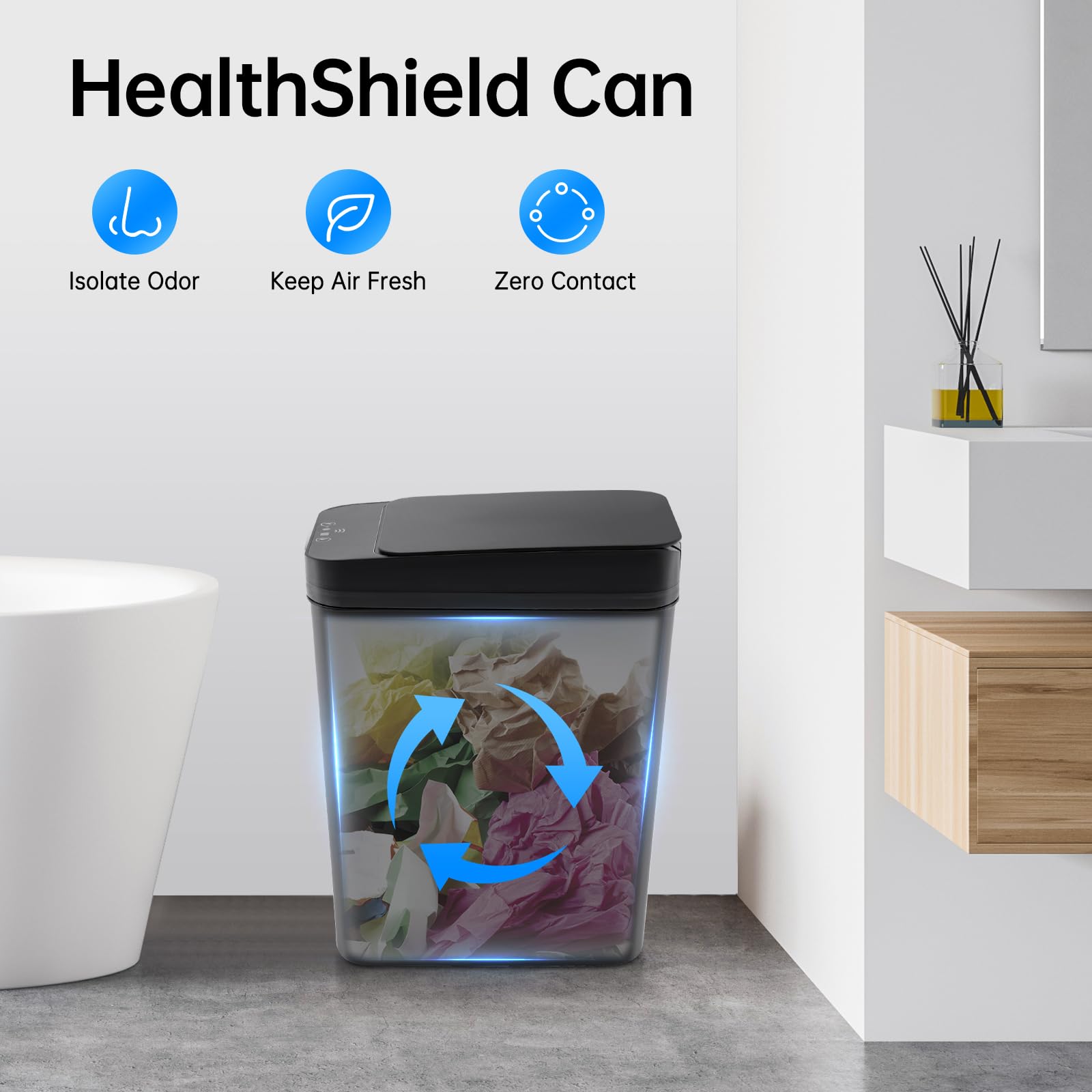 Cubo de basura automático eléctrico impermeable IPX3 garantizada, antiolores para cocina, baño, dormitorio, sala de estar, oficina, aseo