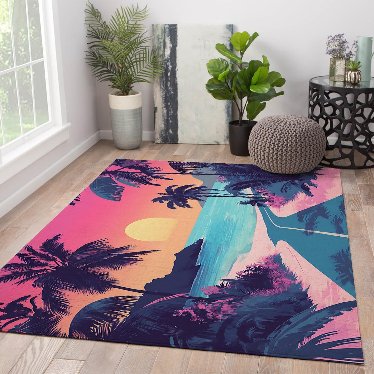 Tapis de coucher de soleil bleu océan 140x180 cm lavable