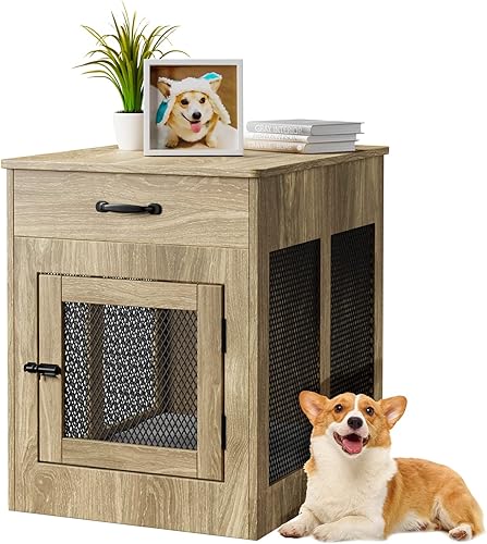 Muebles de jaula para perros con cajón, mesa auxiliar de madera para perrera con cojín, jaula decorativa para mascotas, jaula interior para perros