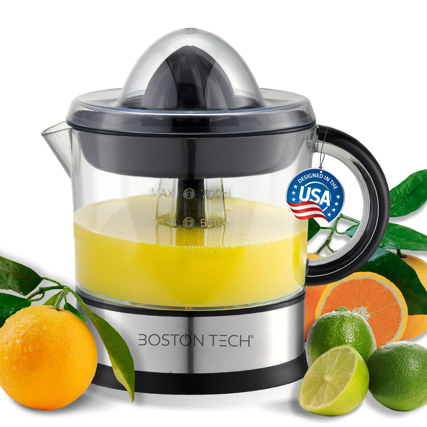 MasterJuicer: Spremiagrumi Elettrico | 700 ml, Rotazione Bidirezionale, 40W | 2 Coni, BPA Free, Antigoccia e Adatto per Lavastoviglie | Marca Europea Eco-Friendly