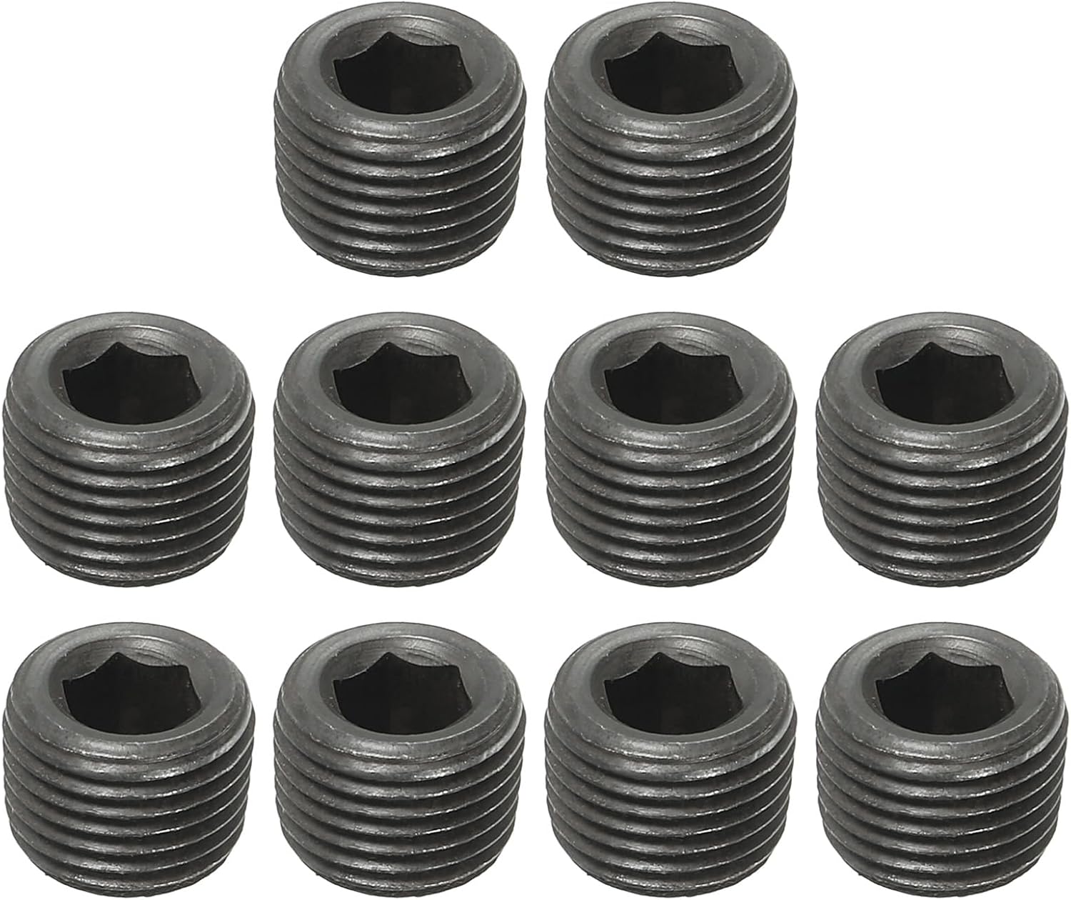 PATIKIL 1/16PT Male Pipe Plug Internal Hex Thread Socket, 10 Pcs Solid Stainless Steel Pipe Plug Fitting Set Hex Counter Sunk Pipe Plug for Pipe Air Tanks, Black