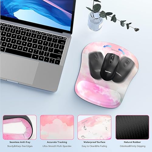 Miniatura 5 de TECKNET Reposamuñecas para teclado y alfombrilla para mouse con soporte de muñeca, juego de espuma viscoelástica para computadora, computadora