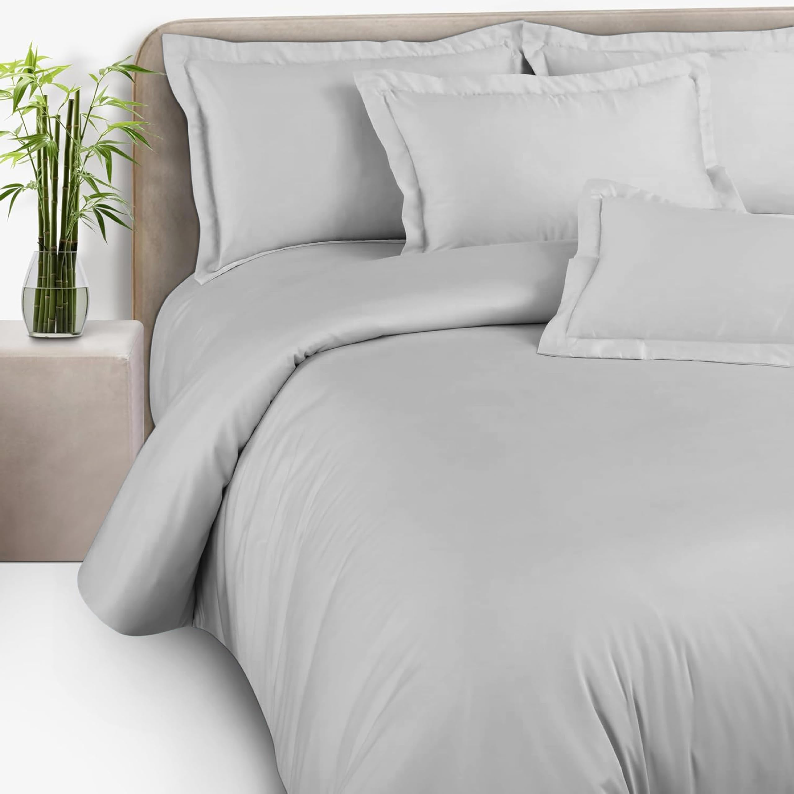COZY ABODE® 100% Bamboo King Size Bed Sheet 275x275cm with 2 Oxford Pillowcases | 250TC Plain Bedsheet for Double Bed | Ultra Soft, Natural Breathable & Cooling Double Bed Luxury Sheets (Silver)-image-40