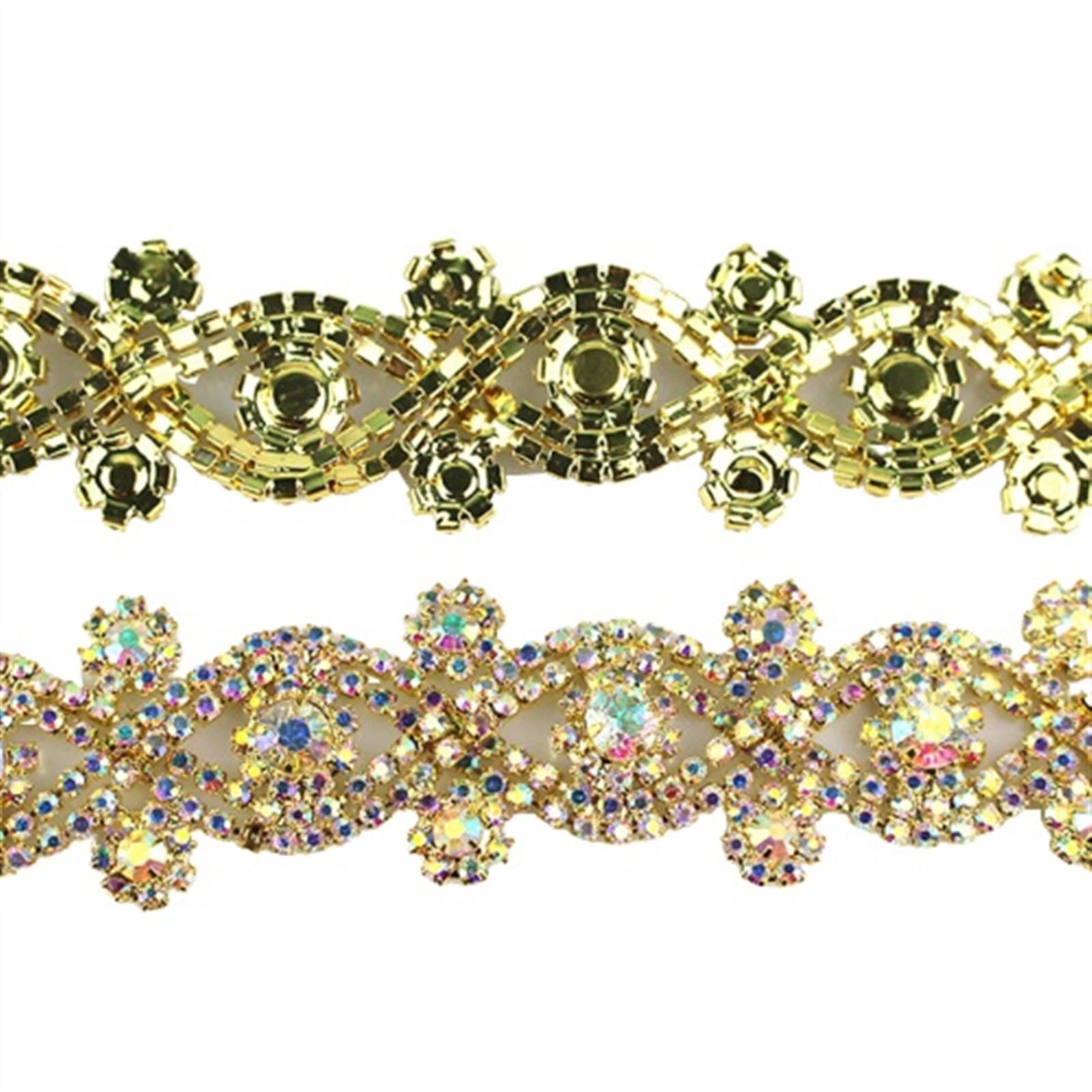 Mehrzweck 1 Yard X-Form AB Farbe Kristall Strass Trim Metallkette Band for Kleid, Tasche, Schuhe Zubehör for DIY Decor (Color : 1 Yard Gold) (1 Yard Ab Gold)