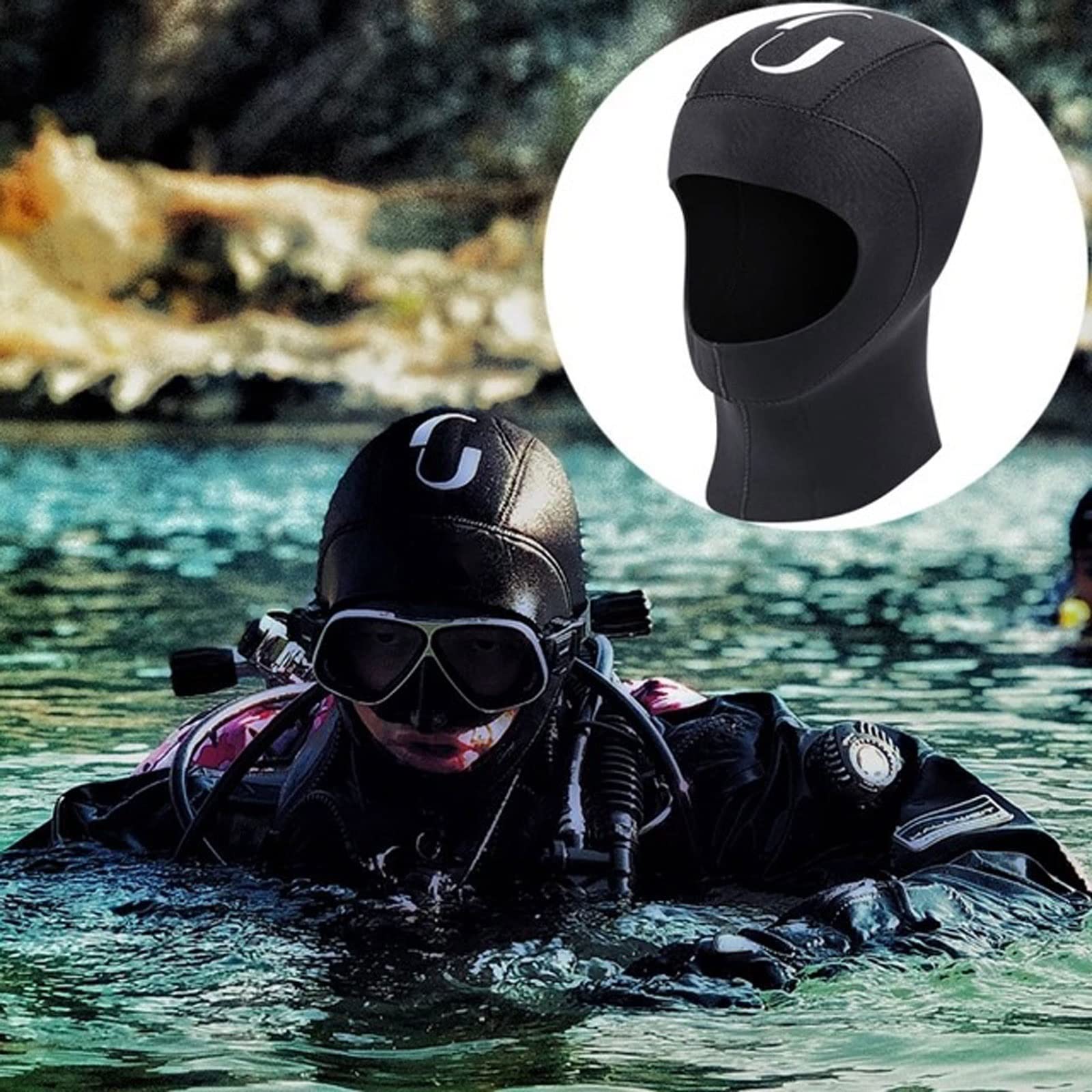 Czepek pływacki 3 mm neoprenowe nakrycie głowy do nurkowania mężczyźni kobiety zakrywająca szyję odporna na słońce czapka surfingowa do snorkelingu unisex zima pływanie kaptur termiczny (S)