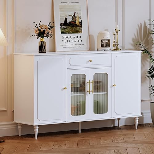 Aparador de buffet, gabinete de café con 4 puertas, 1 cajón, armario de almacenamiento de cocina con estantes ajustables, armario de cocina para