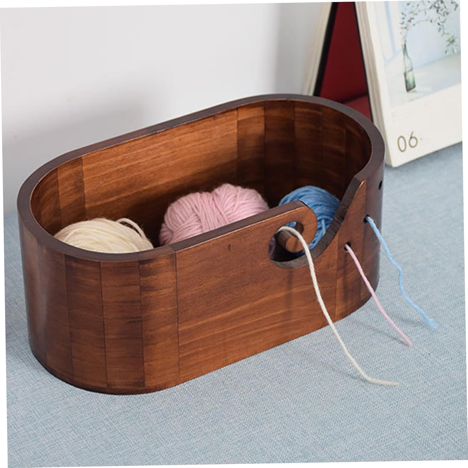 Yarn Bowls for Crocheting Oval-Shaped Wooden Yarn Holder with Multiple Holes Large Capacity Crochet Bowl for Sewing, Knitting, Storage, Gifts for Crocheters