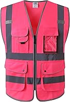 Vista 13 de JKSafety - Chaleco de seguridad azul con cremallera frontal de alta visibilidad, 9 bolsillos, azul con tiras reflectantes de doble tono, estándares