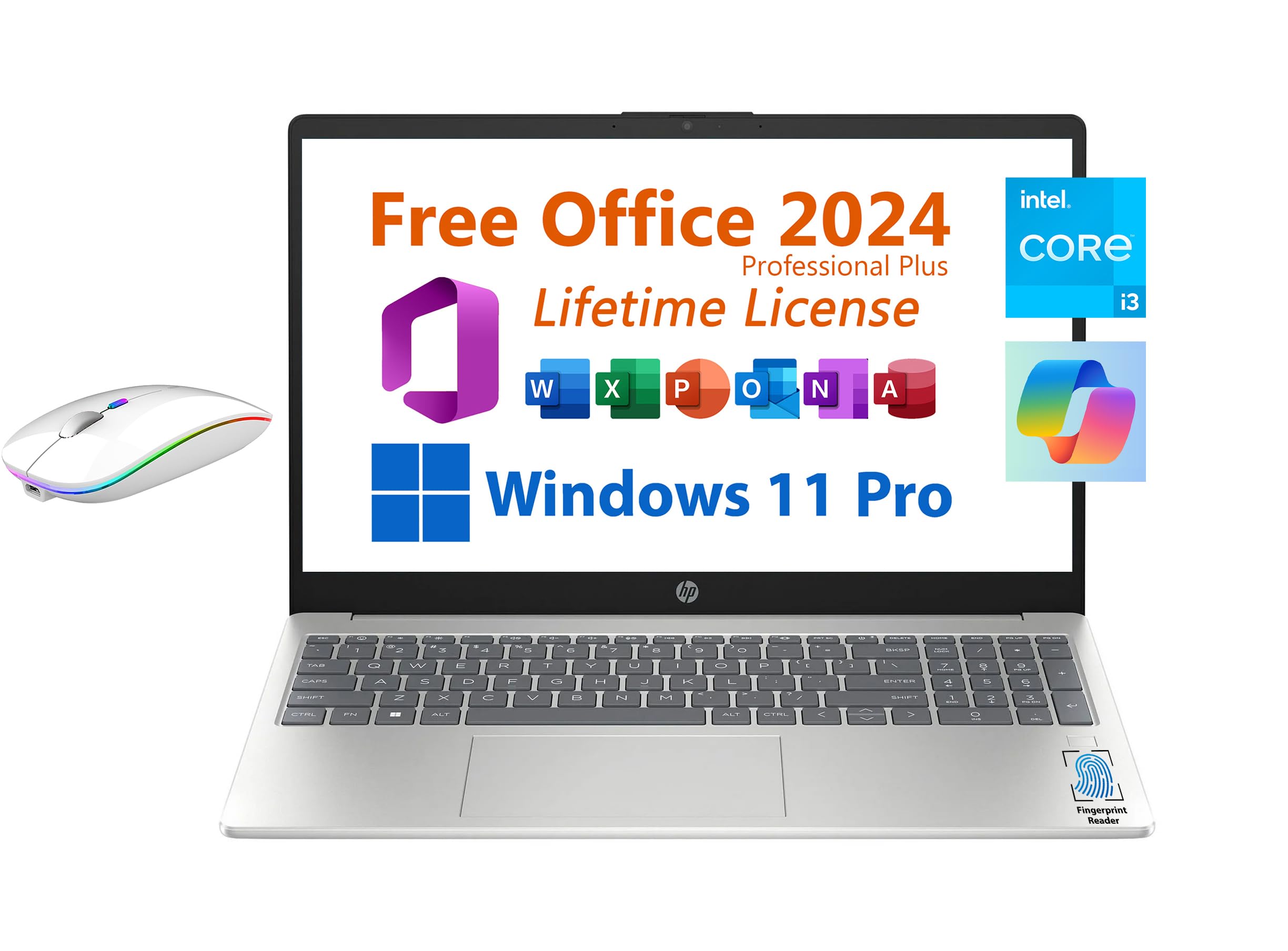 HP 15.6" Business Student Laptop, Free Microsoft Office 2024 Lifetime License, Copilot AI Chat, FHD Non-Touch, Intel 8-Core i3-N305 3.8 GHz, 8GB RAM, 512GB SSD, Long Battery Life, Windows 11 Pro