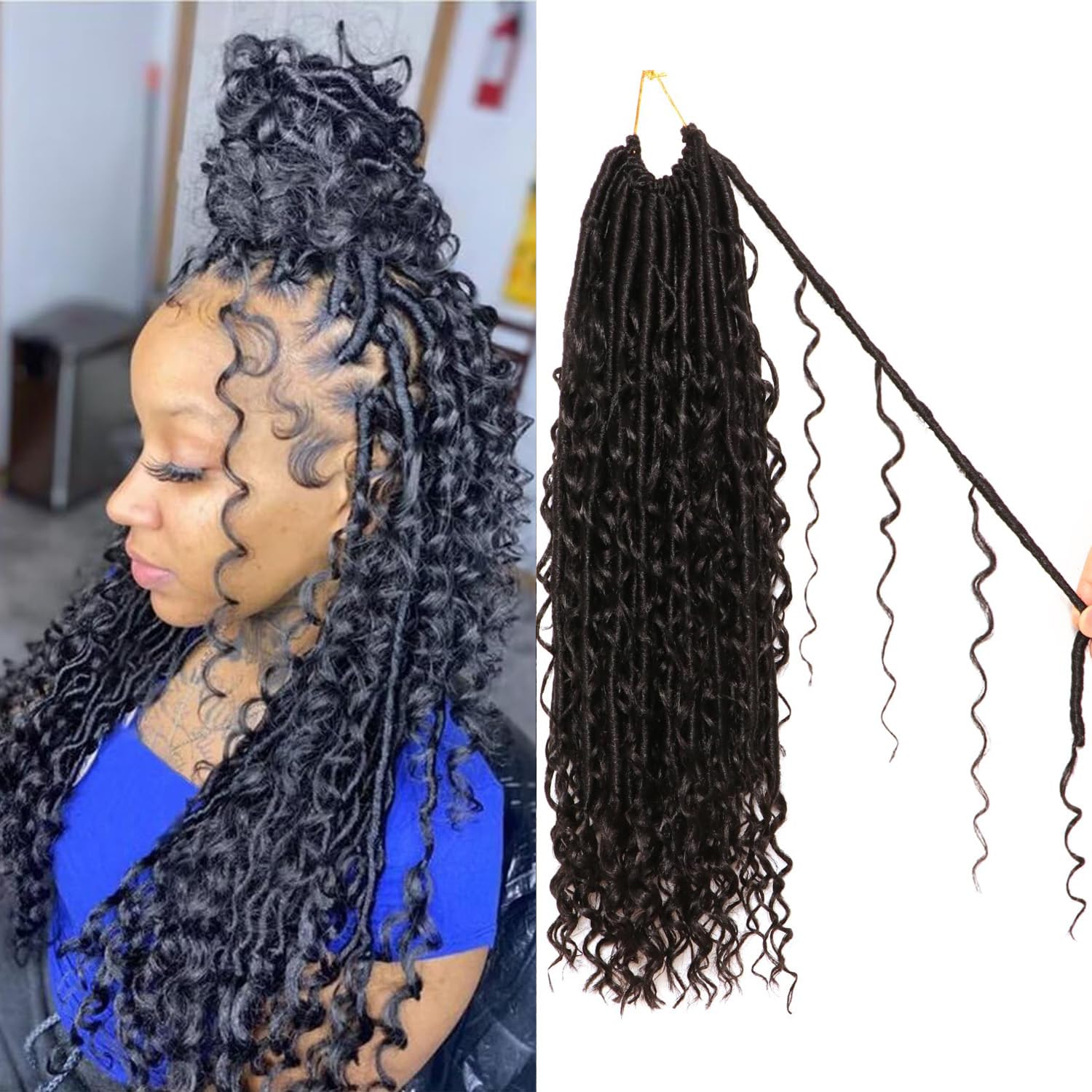 Faux Locs Crochet Hair Crochet Braids Extensions Butterfly Locs Hair Extensions for Braiding(#1B), #black, 18Inch(Pack of 8)