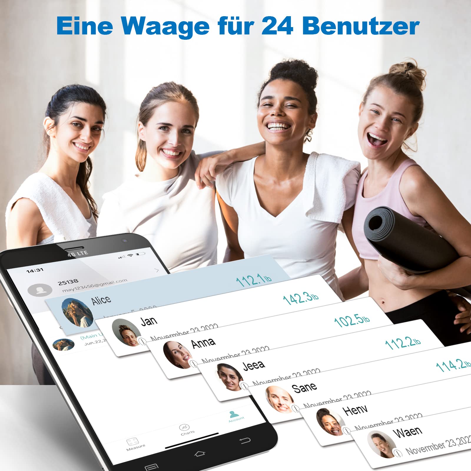 Bilancia con Analisi Segmentale di Grasso e Muscolo, Bilancia Pesapersone con Display Grande 8 in 1, Bilancia Impedenziometrica Professionale con 20 Metriche Corporee, Bilancia Smart con APP