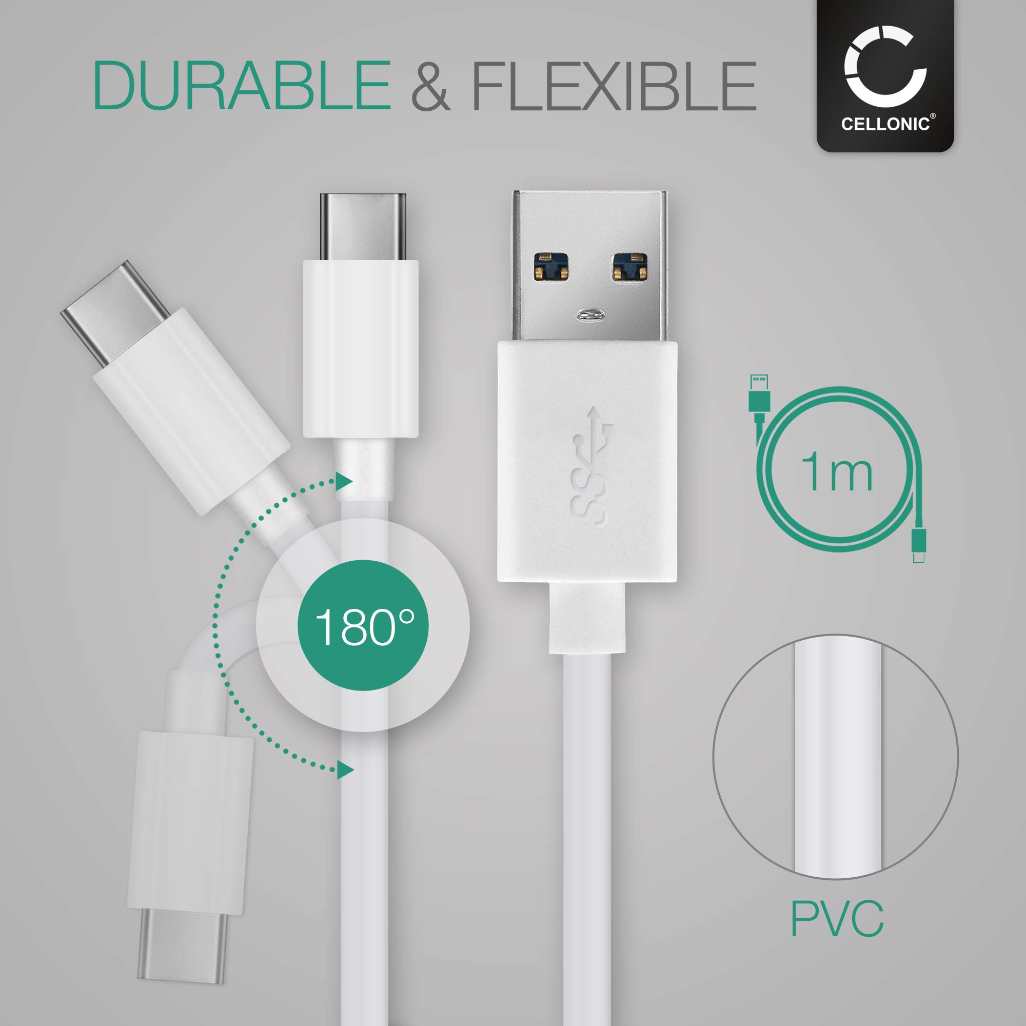 CELLONIC® Cavo di ricarica USB C Type C compatibile con Poly Blackwire 3320, C5210, Voyager 4320 UC, Free 60, 4310 UC cavetto USB 3A per cuffie, auricolari apparecchi acustici headset 2m nero