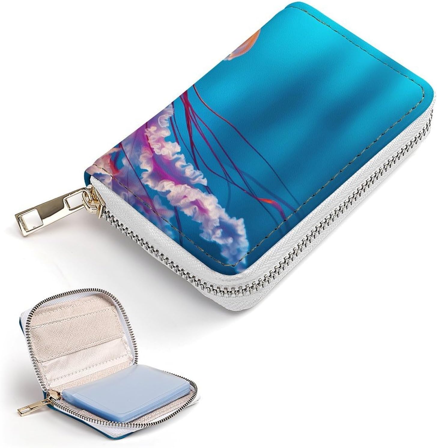 Jellyfish with Orange Body Small Business Credit Card Holder Wallet with 20 Card Slots Case Coin Purse Pouch
