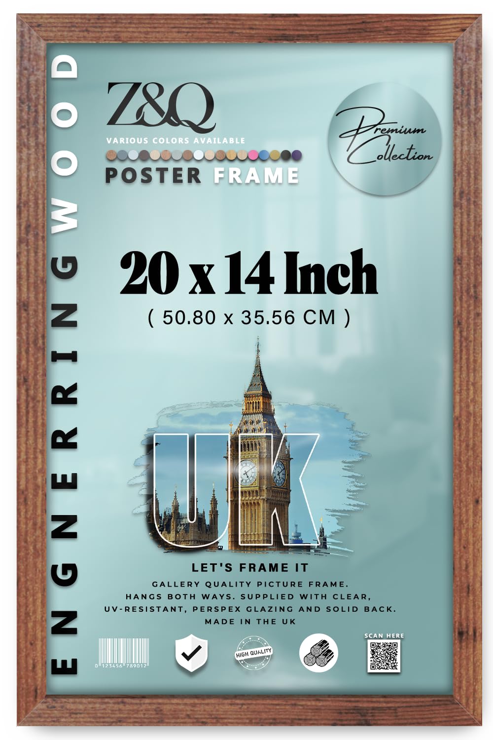 Z&Q - Classic MDF Wood Finish 20 x 14 Inch Poster/Picture Frame | Sleek & Sturdy (50.80 x 35.56 CM) Eton Wood Frame for Home Décor and Art [ Rustic ]