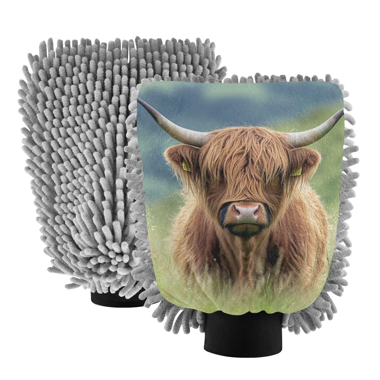 Hezely Cute Highland Car Wash Mitt, 2PK Scratch Free Lint-Free for Car Washing and Detailing