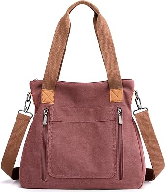 Sunshinejing Womens Canvas Tote Bag Work Shoulder Crossbody Bags Vintage Multi-pocket Handbags