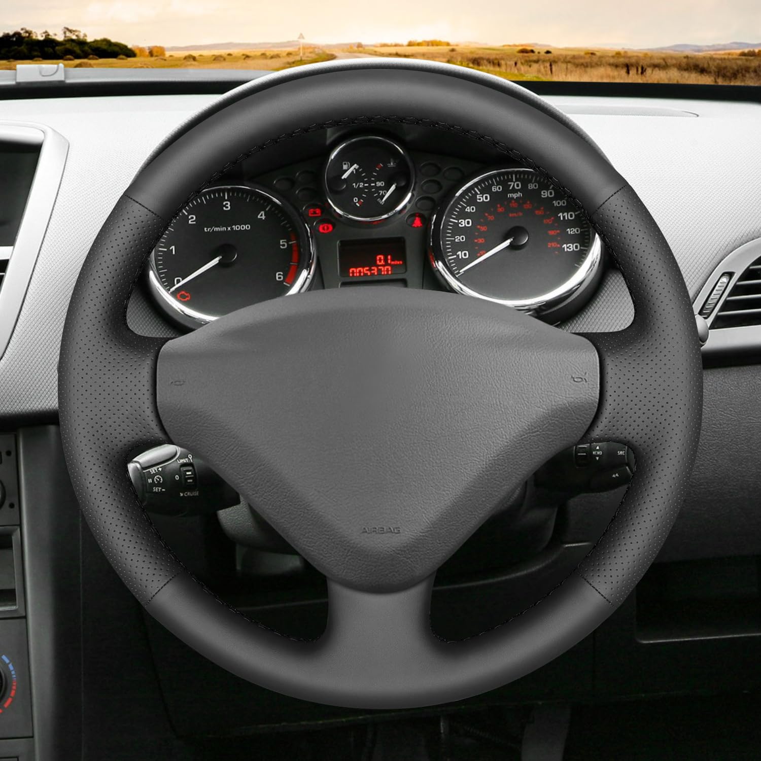 MEWANT Funda de Volante a Medida para Coser Peugeot 206 | Peugeot 206 (206+)/207/207 CC/207 SW/Expert (Tepee)/Partner (Tepee)/Citroen Berlingo/Jumpy/Fiat Scudo 2009-12 Cuir PU