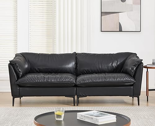 EALSON Leather Cloud - Sofá biplaza de 2 plazas, sofá modular de mediados de siglo moderno y cómodo con funda extraíble y patas de metal para