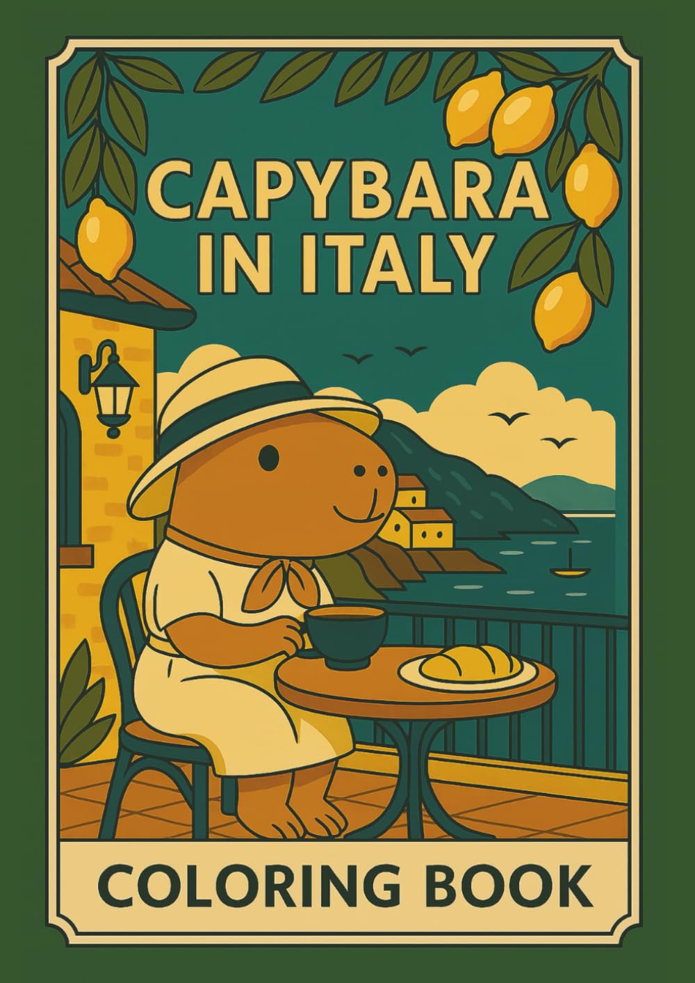 Capybara in Italy: A fun and adorable coloring book for kids and adults with 30 pages of unique images
