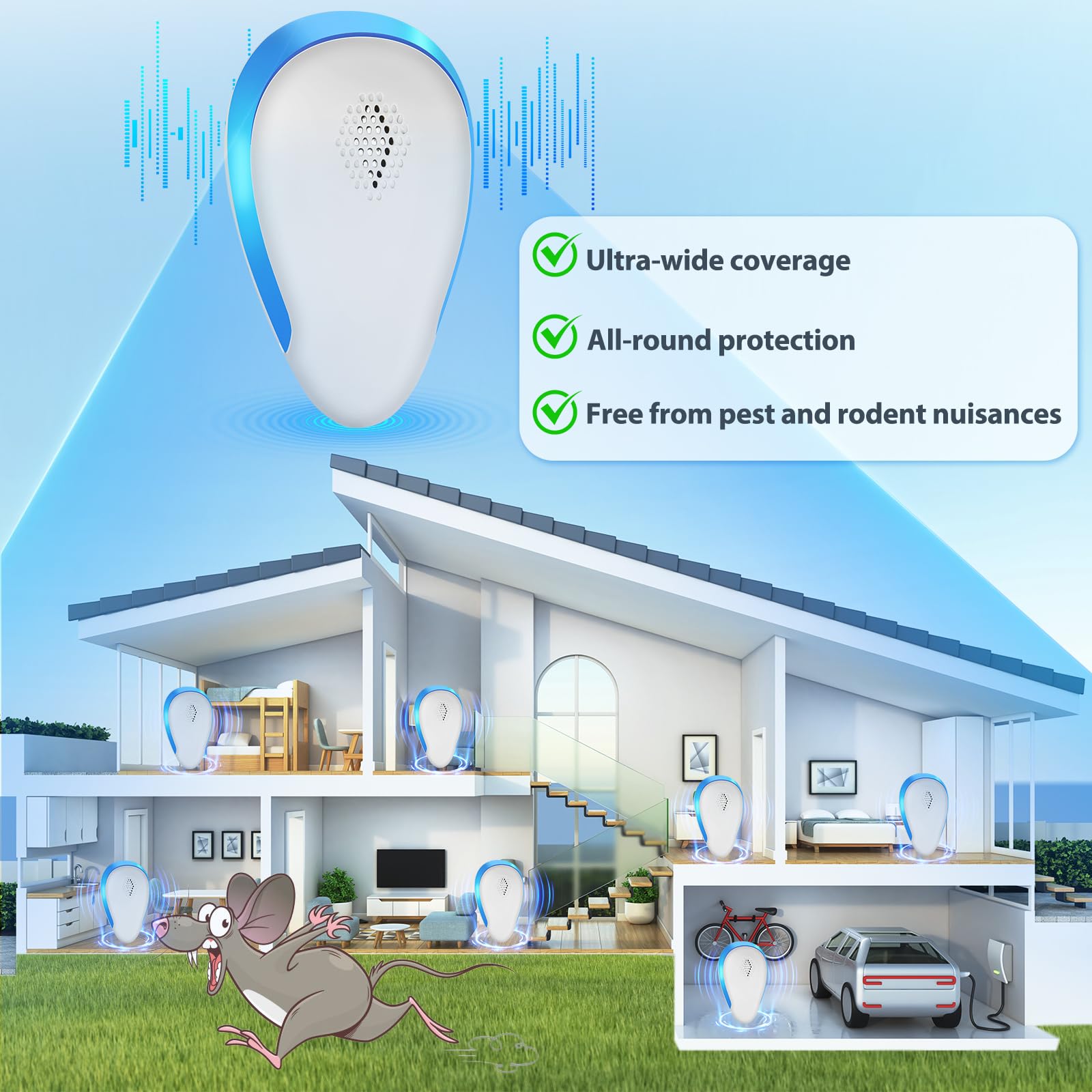 Repellente per insetti ad ultrasuoni per interni, repellente per insetti Pestlab, repellente per scarafaggi, topi, insetti, zanzare, topi, ragni, formiche, roditori, spina ad ultrasuoni, compatibile