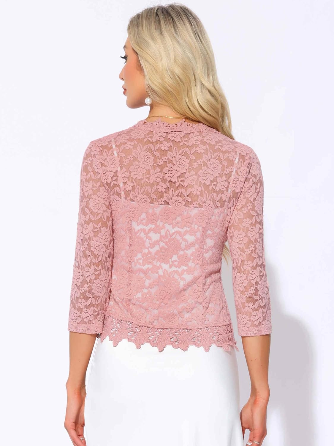 Allegra K Floral Lace Shrugs for Women's Evening 3/4 Sleeves Formal Elegant Bolero Cardigan - Image 3