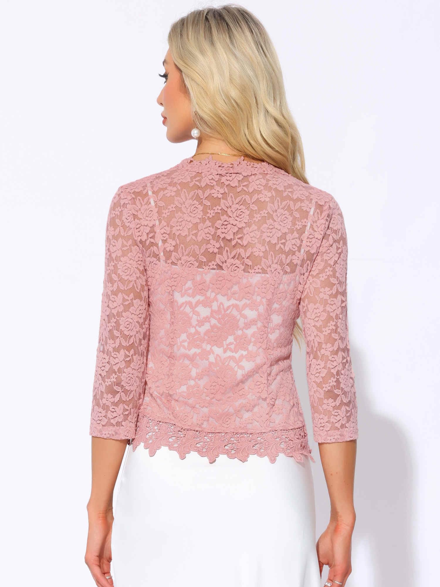 Allegra K Coprispalle in pizzo floreale per donna sera maniche a 3/4 formale elegante bolero cardigan