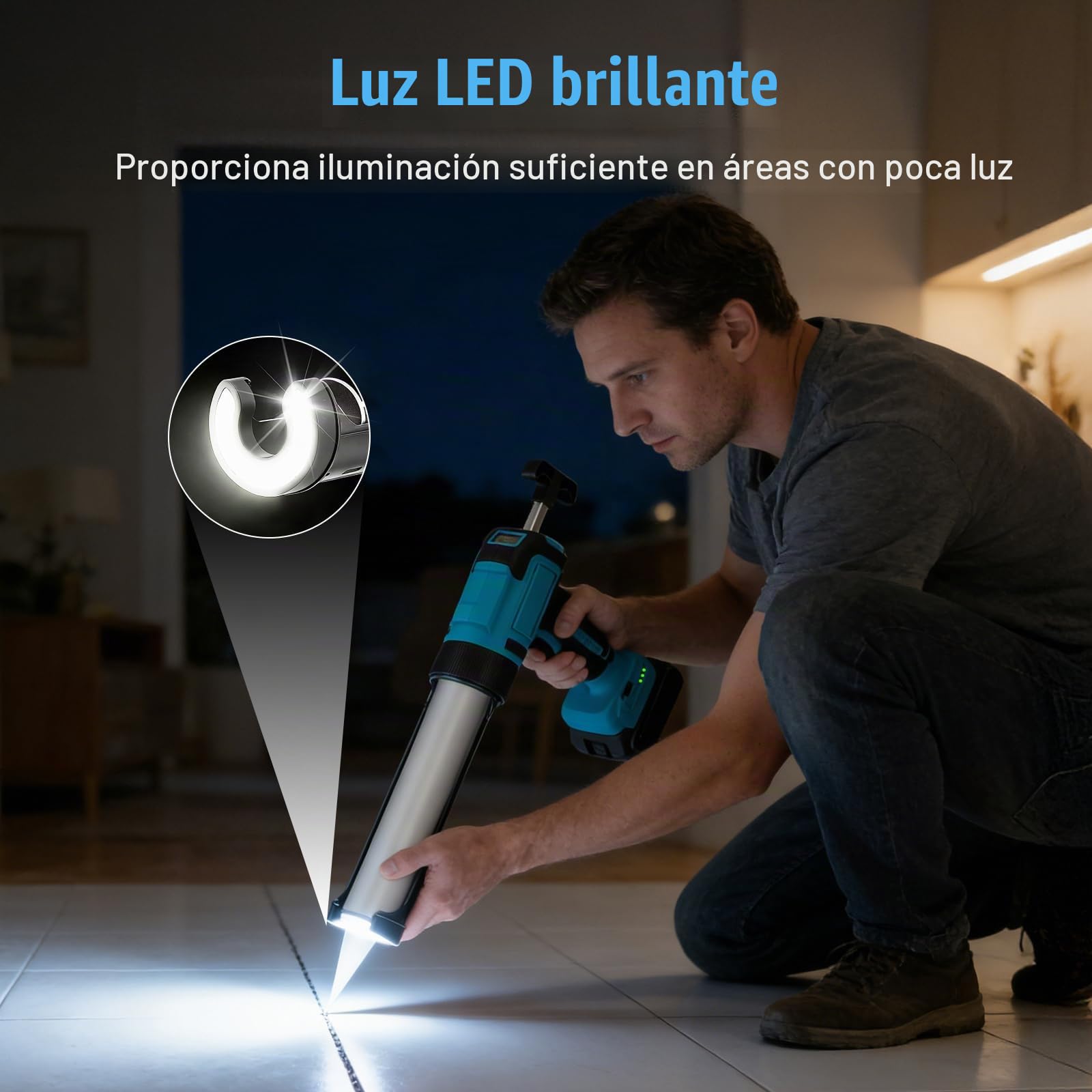 Pistola de Silicona Eléctrica 800N con Batería, 2x21V 2.0Ah, 6 Velocidades Ajustables, Pantalla Digital, Antigoteo y LED para Juntas de Bañera y Azulejos, Profesional
