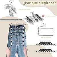 Vista 3 de Perchas para pantalones con clips, organizador de armario colgante de ahorro de espacio de 6 niveles, perchas para faldas con gancho giratorio
