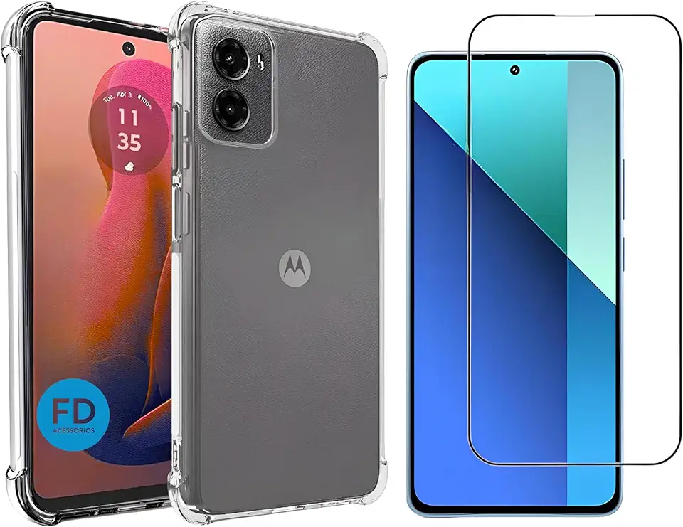 Kit Capinha Capa para Moto G06 Anti-Impacto Premium Transparente + Película de Cerâmica 9D – FD Acessórios.
