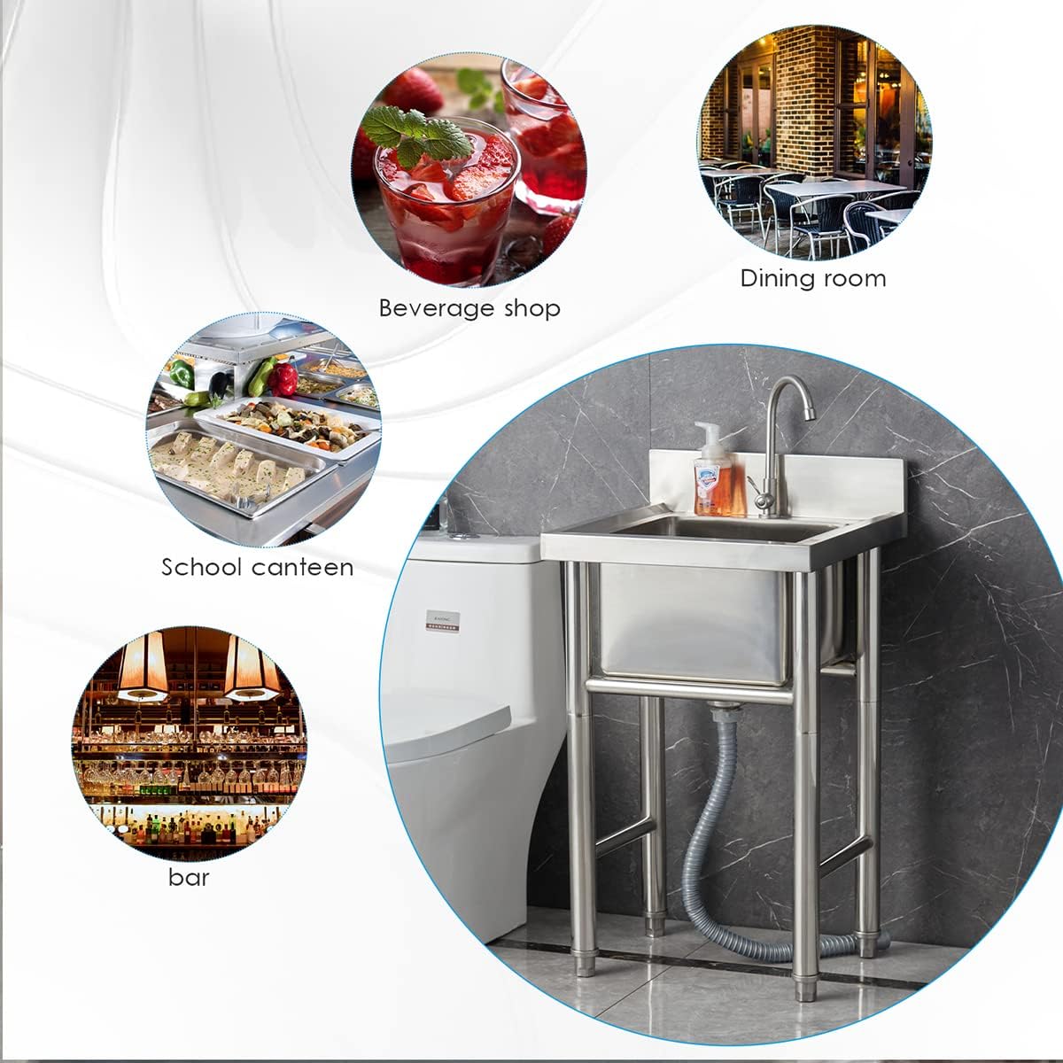 Kitchen Utility Sink,Commercial Kitchen Prep & Utility Sink Bar with Drain Faucet 50cm/60cm