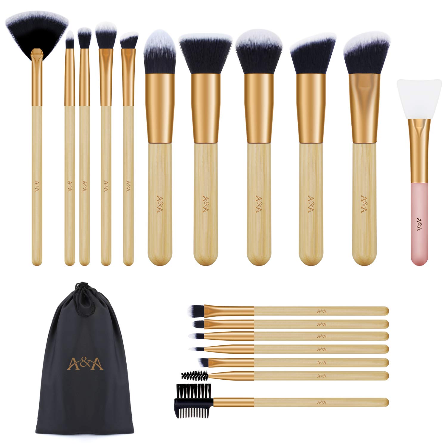 Foundation Makeup Brushes Kit Consist of 17 Pcs Professional Cosmetic Tools and 1 PCS Silicone Face Mask Brush are Made of Bamboo Handle and Rose Gold Aluminum Piece