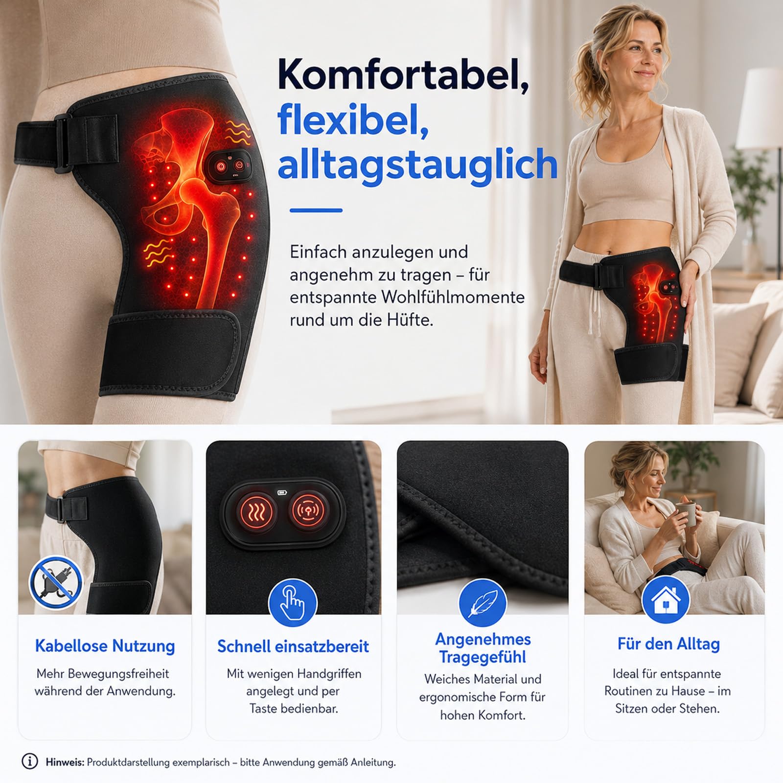Hipora 4-in-1 Hüftmassager - Mit Wärmefunktion, 4 Massageköpfen