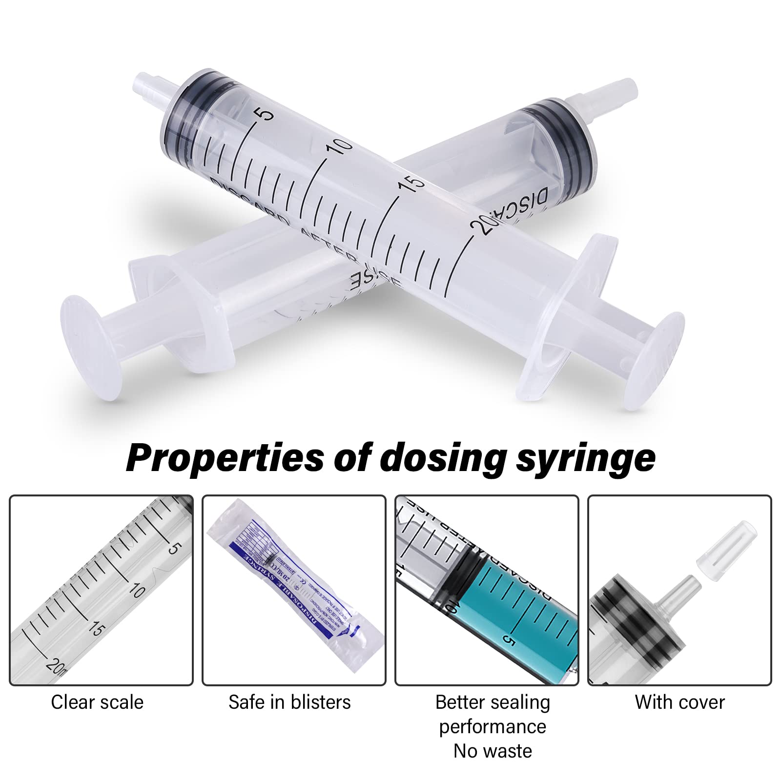40 Pezzi Siringhe 20 ml, Siringhe Dosatrici con Tappo, Siringhe Senza Ago, Siringa per Mangimi, Siringa per l'Irrigazione Delle Piante Laboratorio Scientifico, Pacchetto Individuale