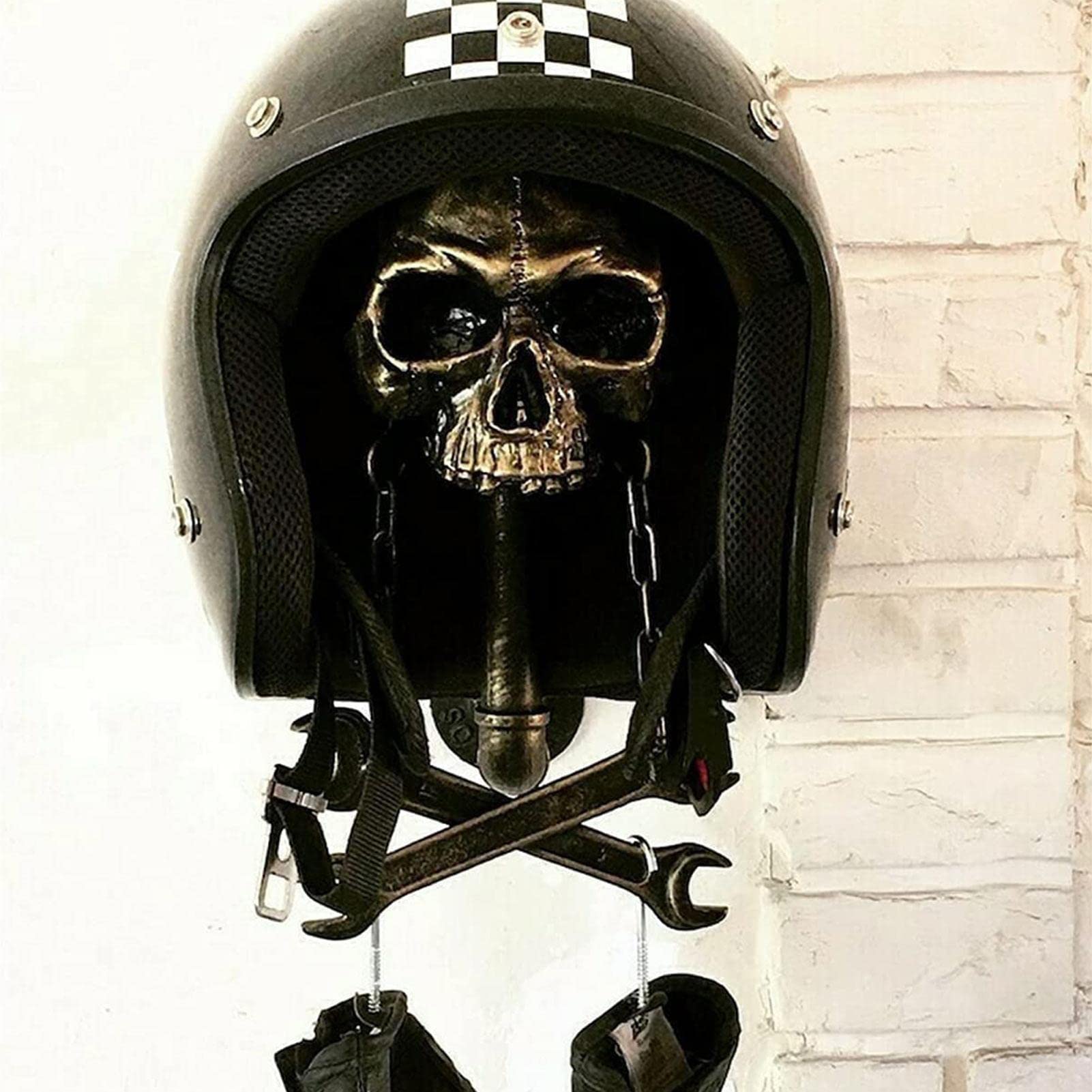 Porte-casque De Moto En Forme De Tête De Mort - Support Mural En Résine - Design élégant Pour Ranger Et Exposer Votre Casque - Dimensions 13x20x26 Cm
