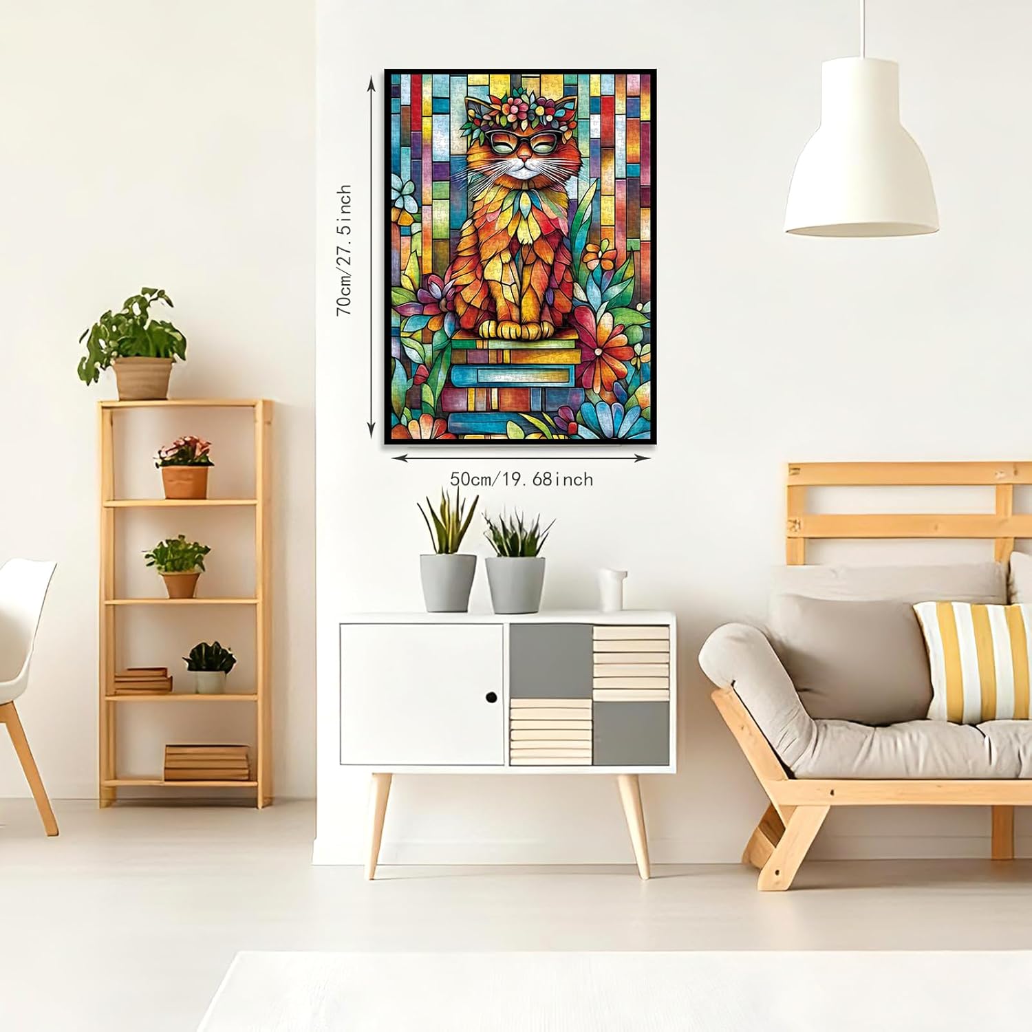 1000 Piece Adult Puzzle, Stained Glass Cat with Sunglasses, Jigsaw Puzzles with Letters on Back Impossible Challenging Puzzle, Family Puzzle Decoration Challenging Puzzles (27.56x19.7 Inch)