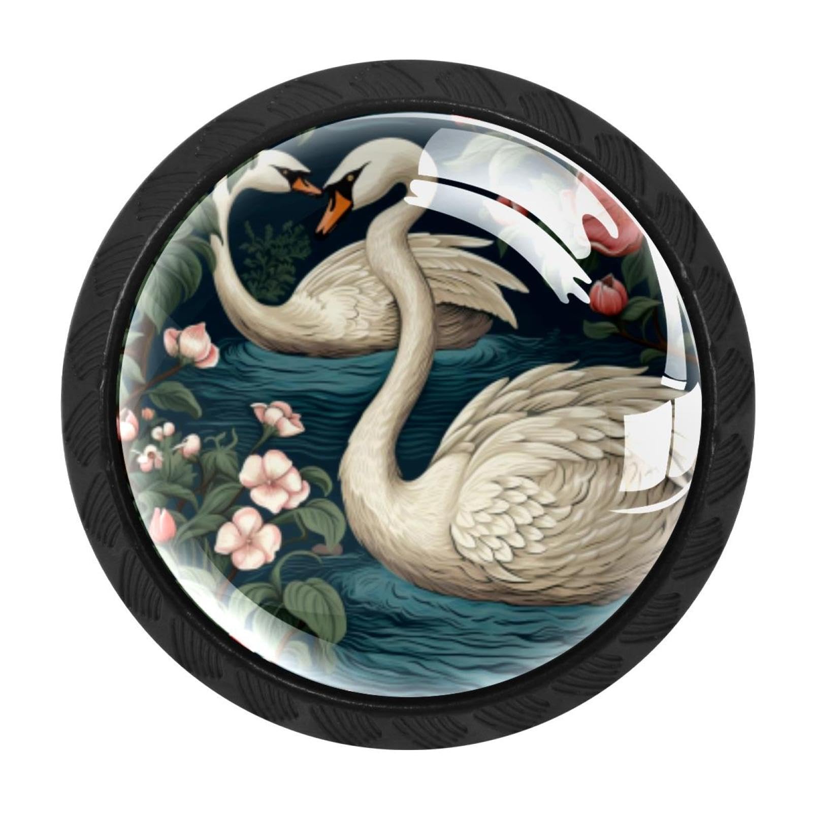 CHENZZZZ 4 Pieces Swan Drawer Knobs, 35mm Black Cabinet Knobs, Drawer Pulls and Knobs, Dresser Drawer Knobs, Cabinet Hardware Kitchen Cabinet Knobs