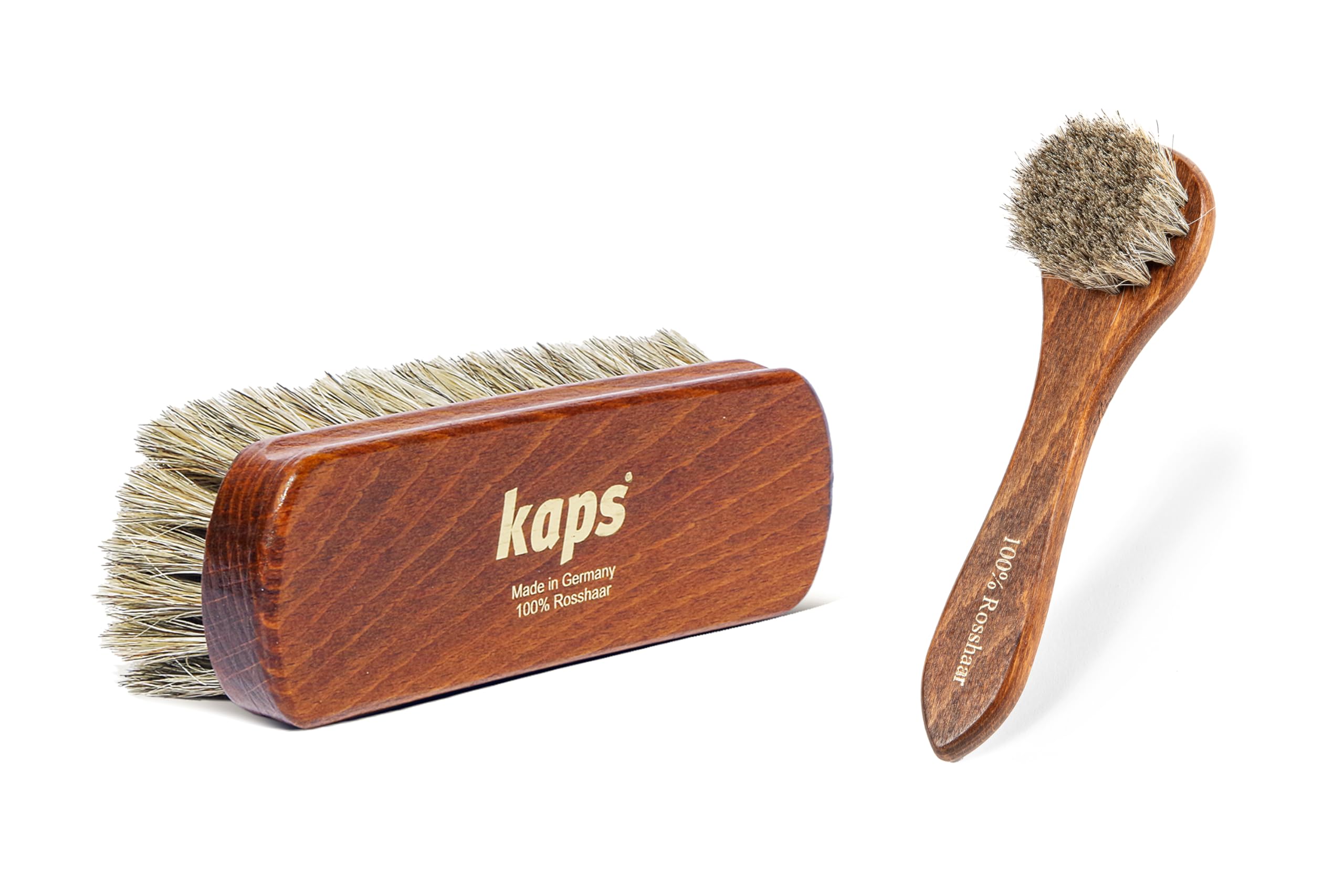 Kaps Set of 2 Horsehair Brushes | Polish Applicator Dauber Brush and Polishing Brush | Real Wood | For Leather Goods Boots Bags Purses Sofas | Made Of Natural Horsehair For Ultimate Polish