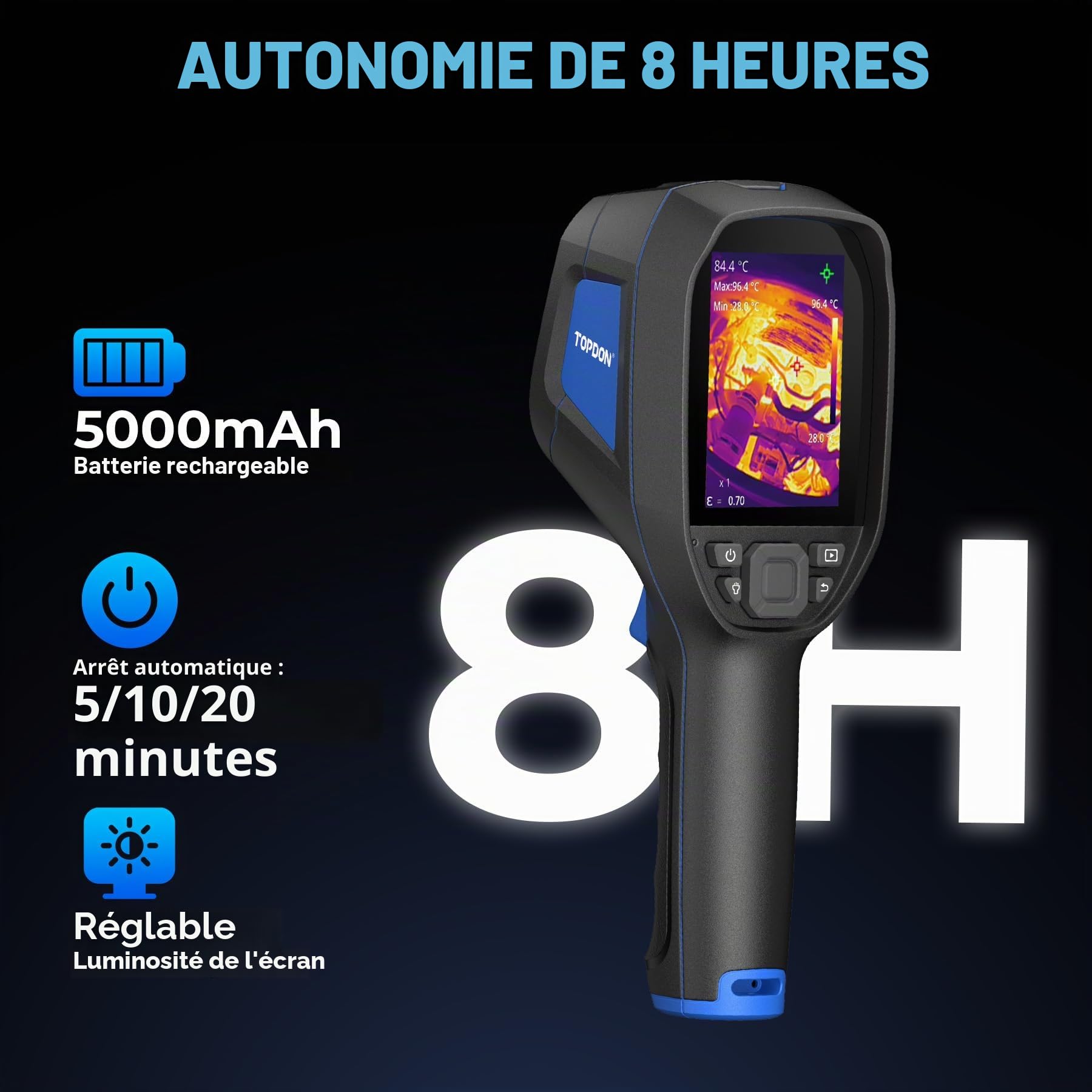 TOPDON Camera Thermique TC004, Résolution TISR 512x384, Ecran 3,5″ Camera Infrarouge avec Enregistrement Photo Vidéo, WIFI, 64GB, -20°C à 550°C, pour Inspection Maison, Fuite d'Eau, Electricité, CVC