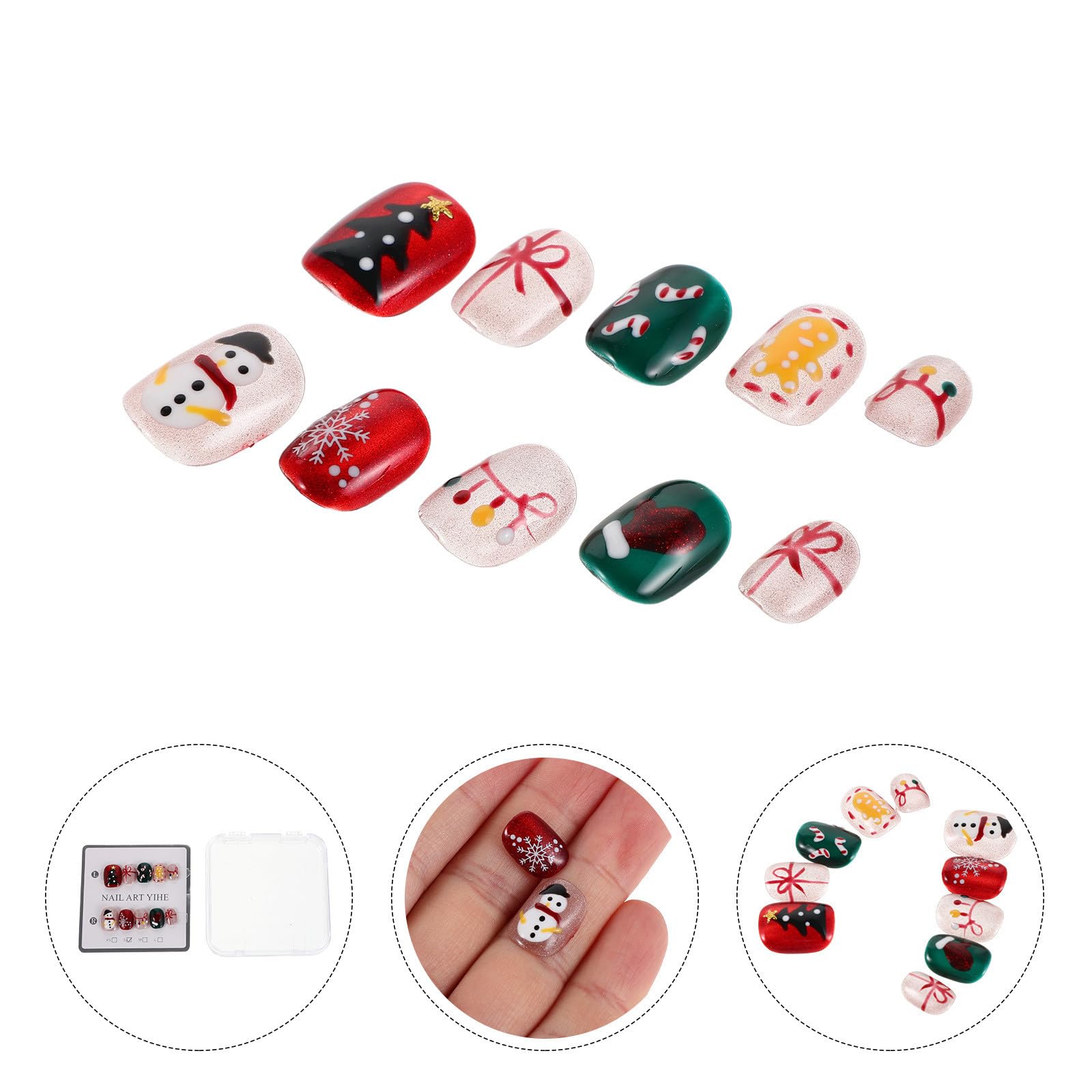 5 Sets Künstliche Weihnachtsnägel zum Aufkleben, Kurz Rund,