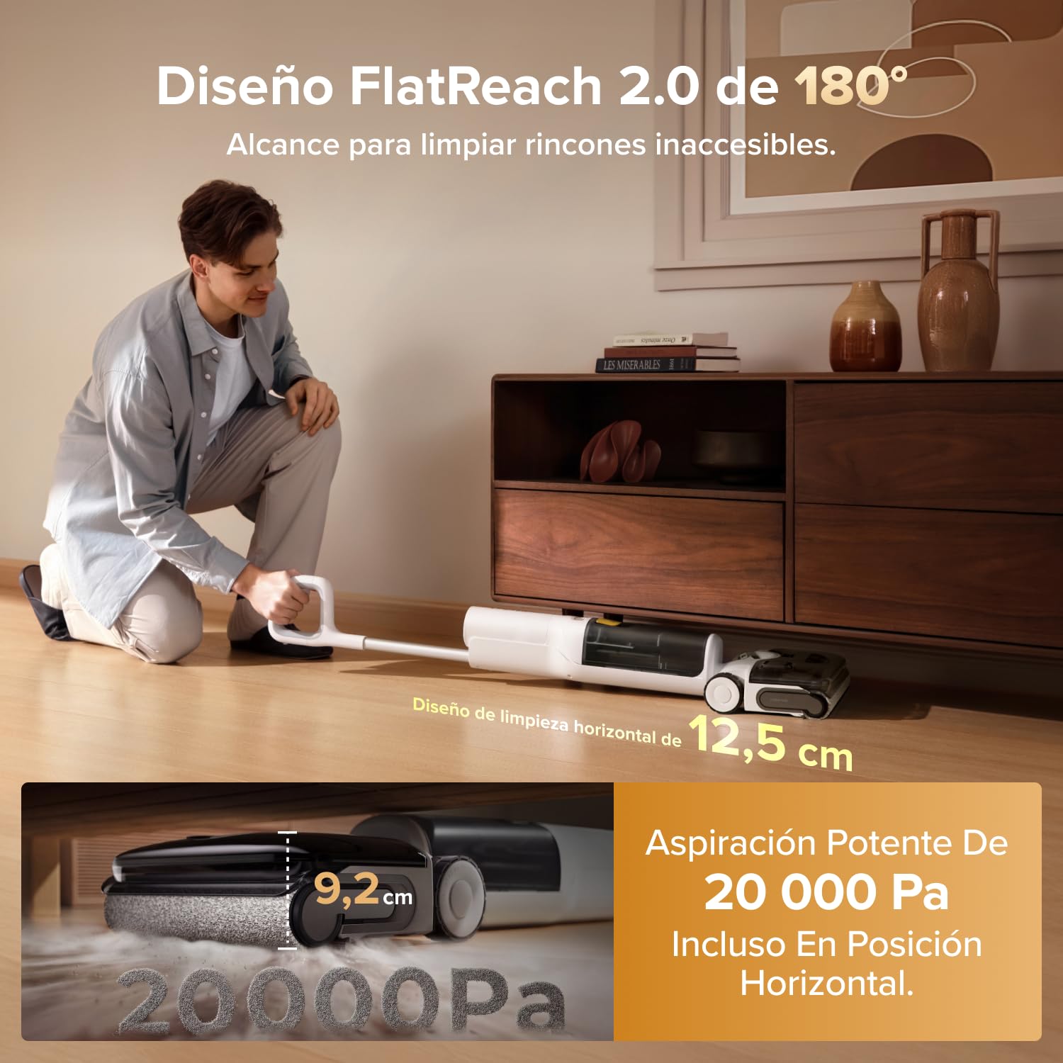 roborock F25 GT Gen 2 Set aspiradora en seco y húmedo, aspiradora-fregona de 20 000 Pa, diseño de 180°, autolimpieza a alta temperatura de 90 °C con secado automático, anti-enredos, ruedas optimizadas