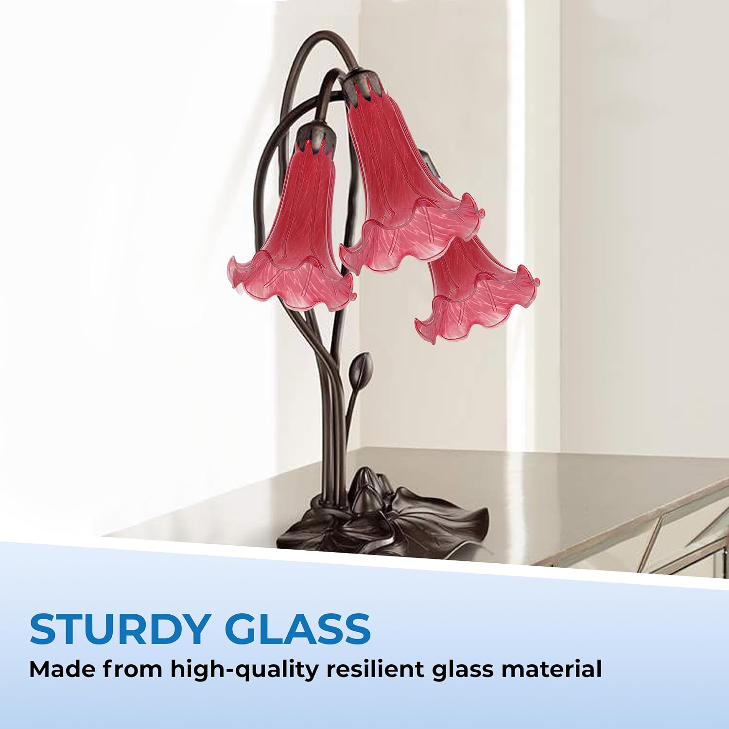 OhLectric Large Tulip Flower Glass Lamp Shade - Tiffany Styled Light Shades - Lily Lamp Replacement Shades - Tulip Light Shades - Easy To Install - Contemporary Decor - Pink - OL-42865