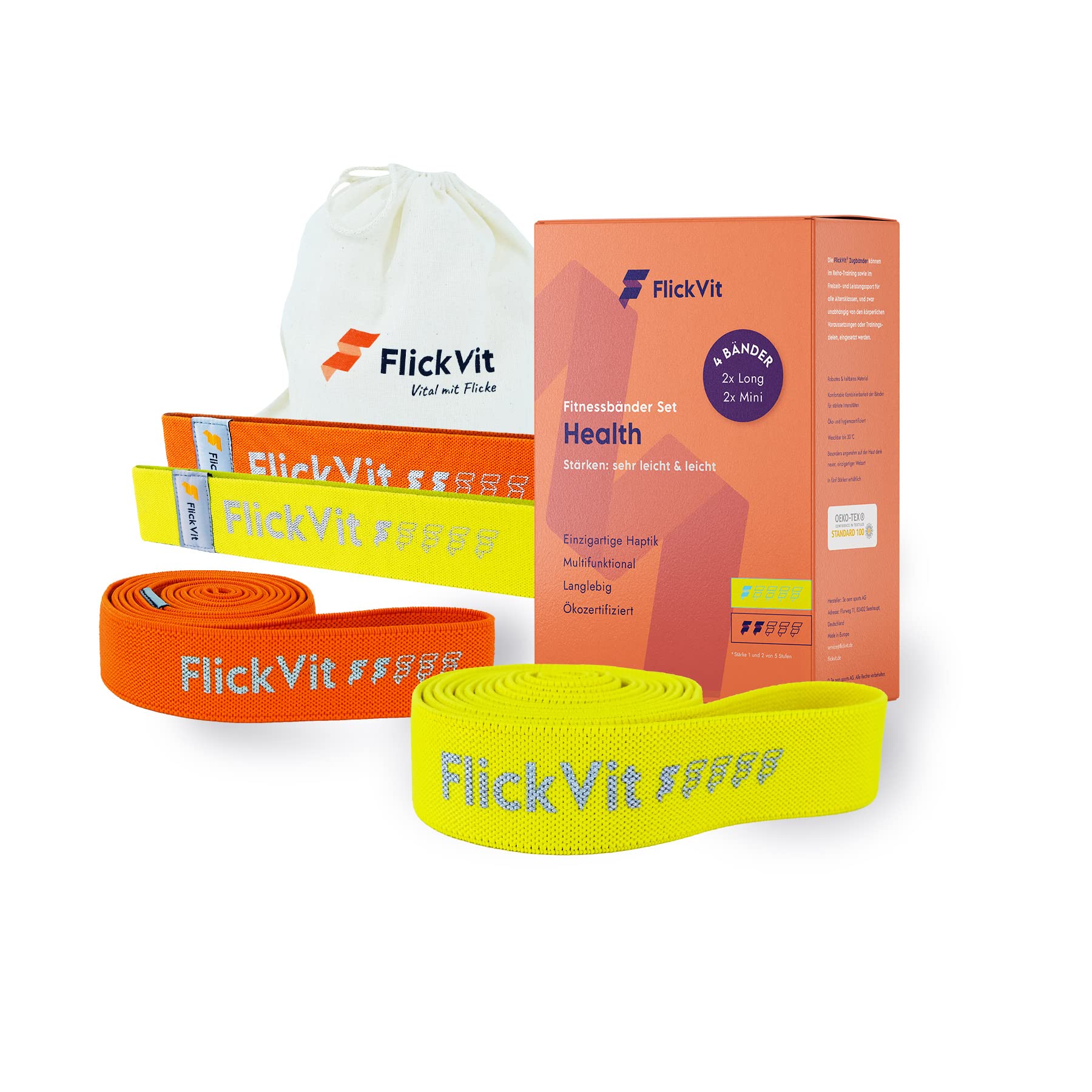 Set di fasce fitness Health (1 e 2), fascia fitness in tessuto, per trazioni, fasce di resistenza, fascia elastica sportiva, set Theraband