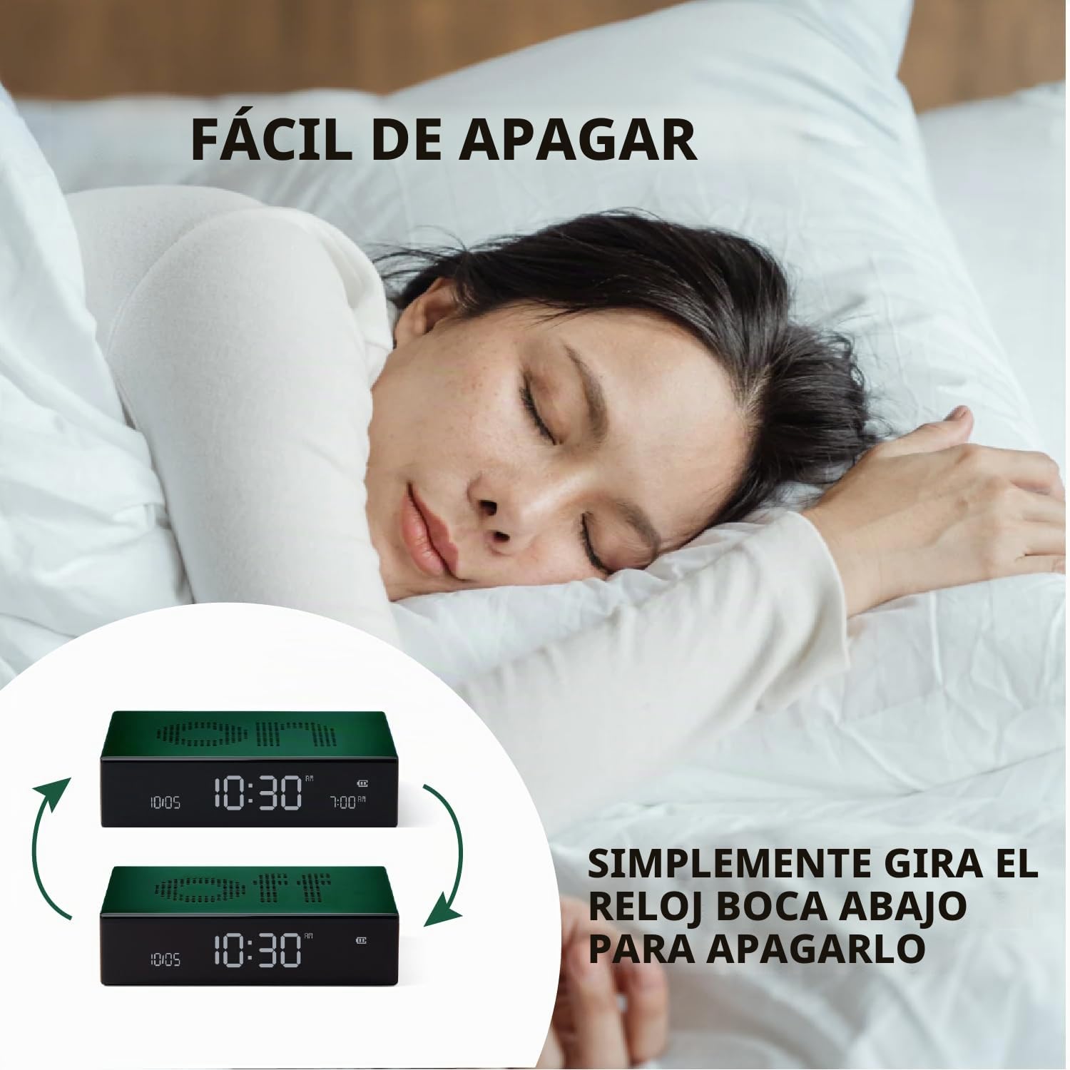 Lexon Flip Premium - Despertador Reversible y Recargable, con Pantalla LCD VA y Caras, Encendido y Apagado, Control táctil, Aluminio, Color Azul Claro