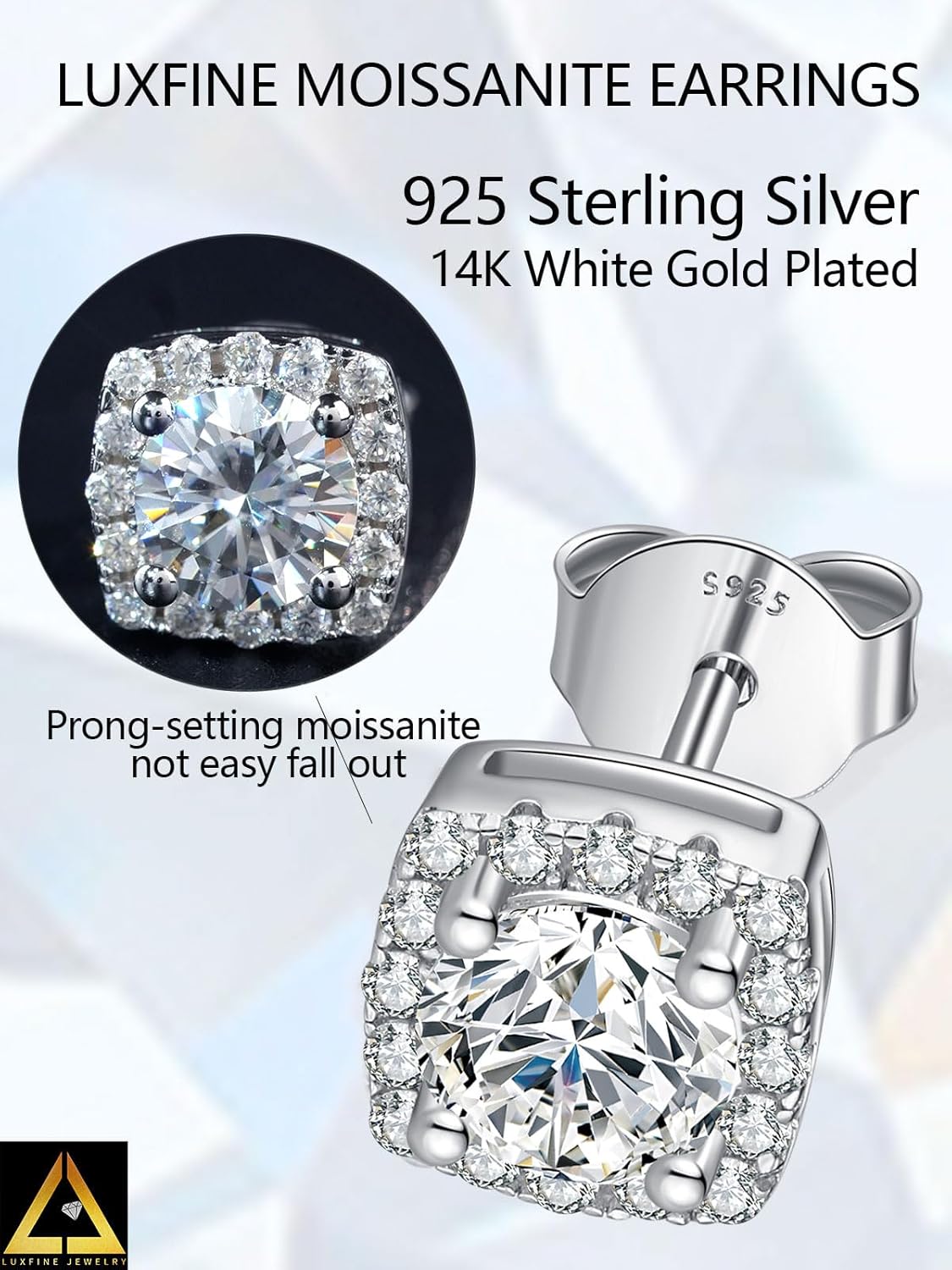 1 Ct D Color VVS1 Moissanite Stud Earrings for Women 925 Serling Silver Halo Earrings (with Gift Box) - Image 3