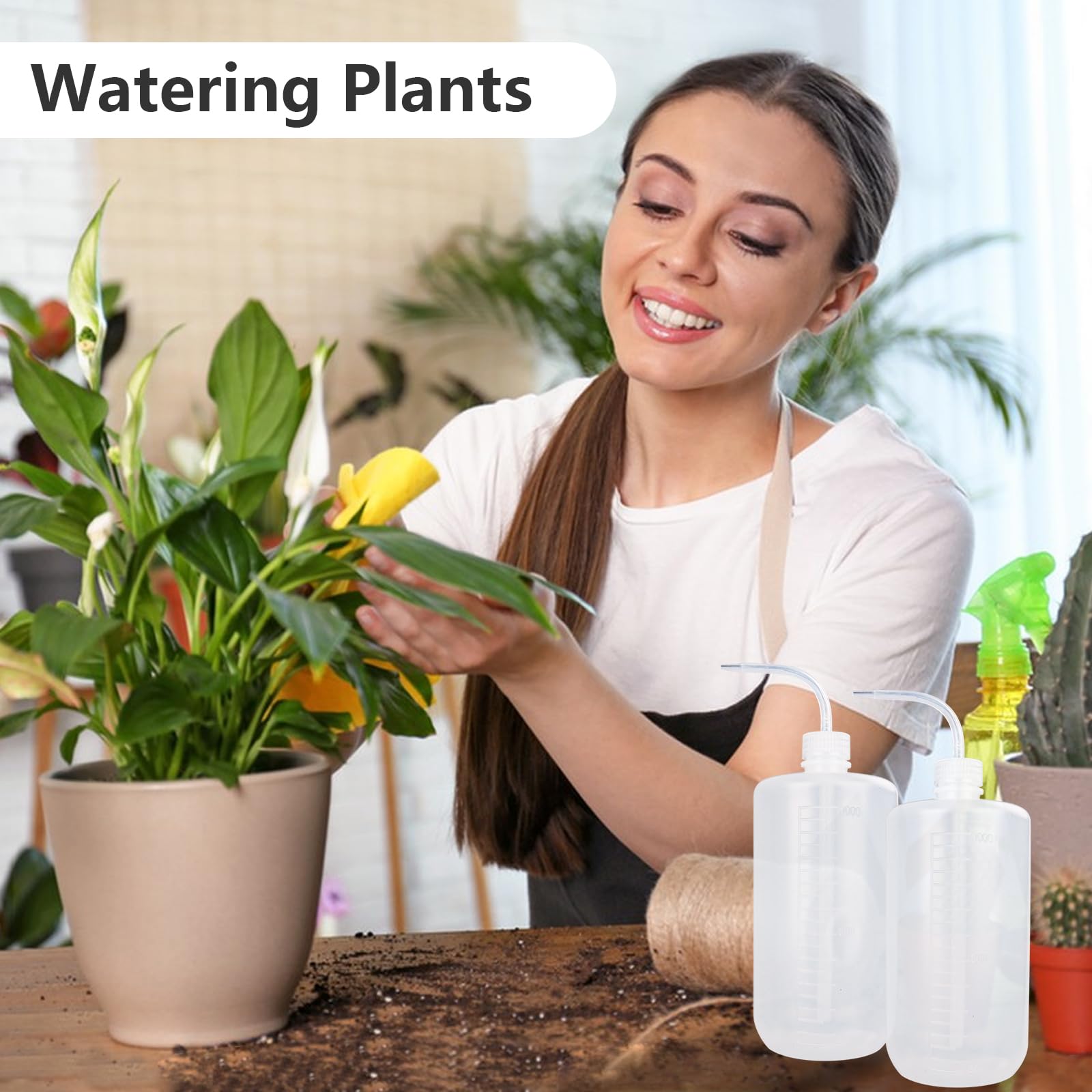 MIVIDE 3 stuks spuitflessen 1000 ml, laboratoriumfles, wasfles, knijpfles, spuitfles, transparante kunststof voor planten, laboratoria, tuin, tattoowash