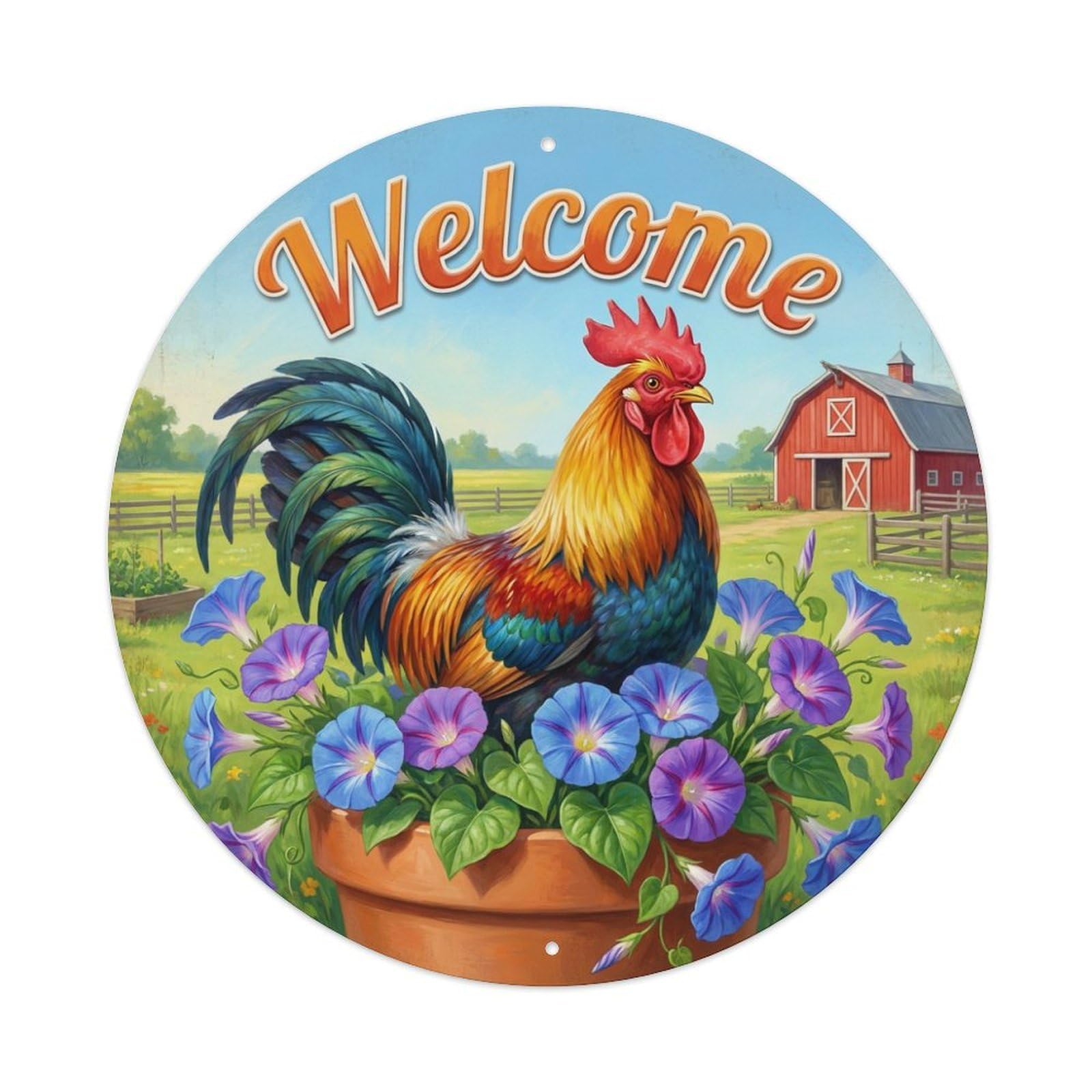 Welcome Rooster Morning Farm Metal Tin Sign