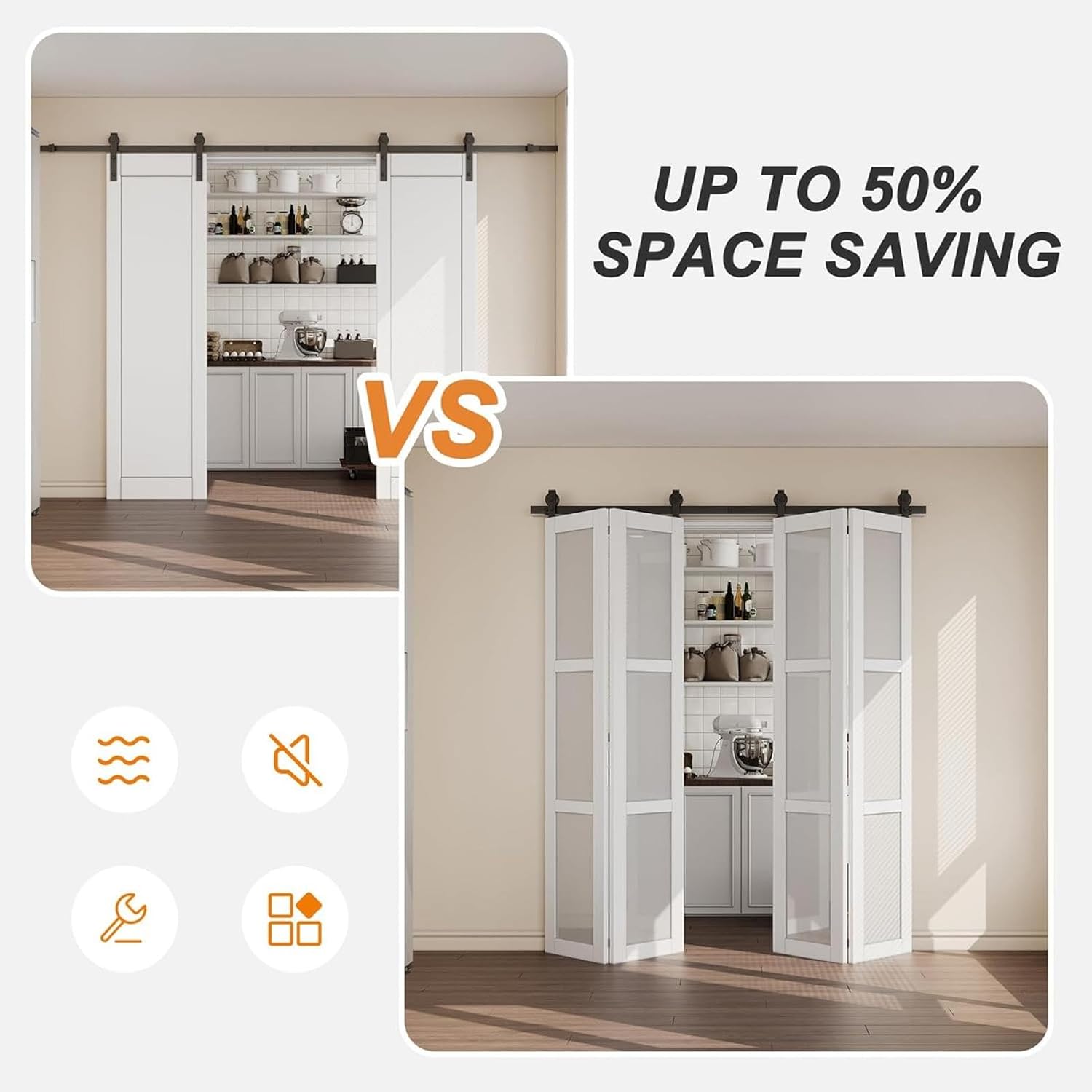 Closet Door Sliding Door Guide Rail Set - Bi-Folding Sliding Barn Door Hardware Track Kit, T Door Rail Top Mount Roller Accessory for Dining Room, Study Room