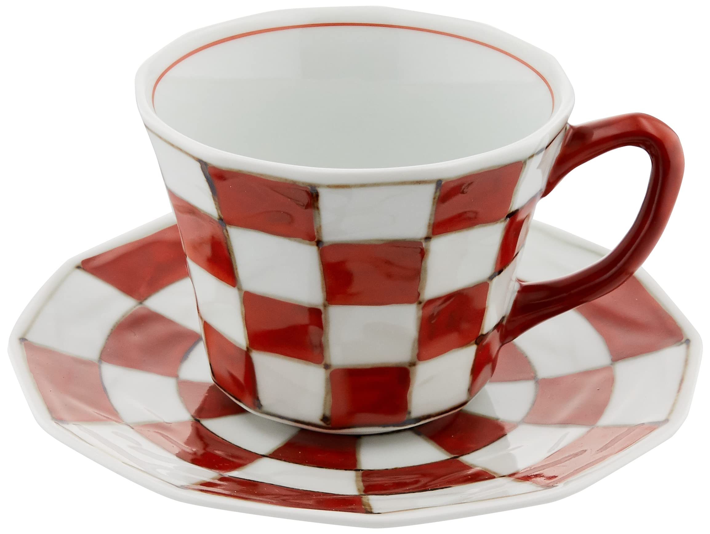 Amazon｜浜陶 有田焼 そうた窯 市松模様 コーヒーカップ & ソーサー 赤 