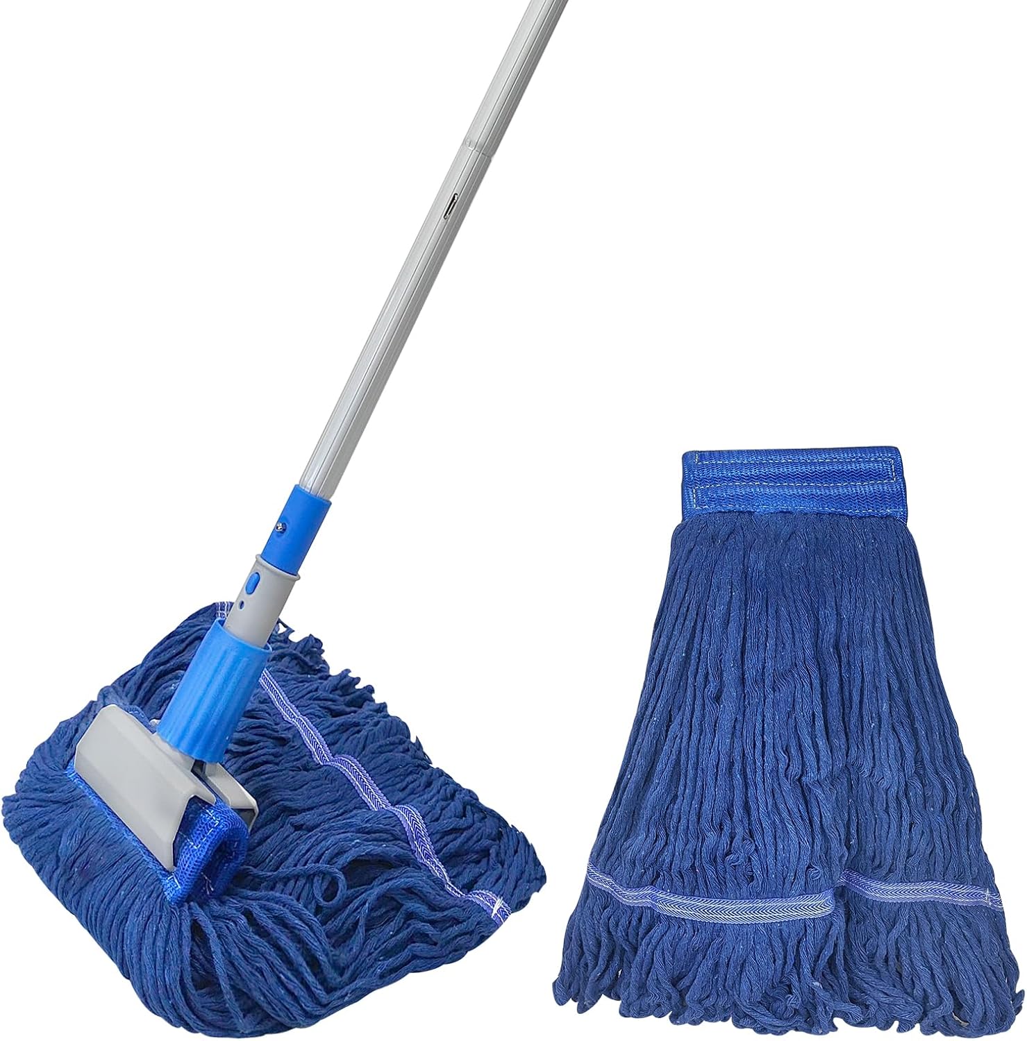 Industrial Mop Heavy Duty Industrial Cotton Mop Head Includes 2 Head for Home,Garage, Workshop, Warehouse Floor Cleaning-Blue